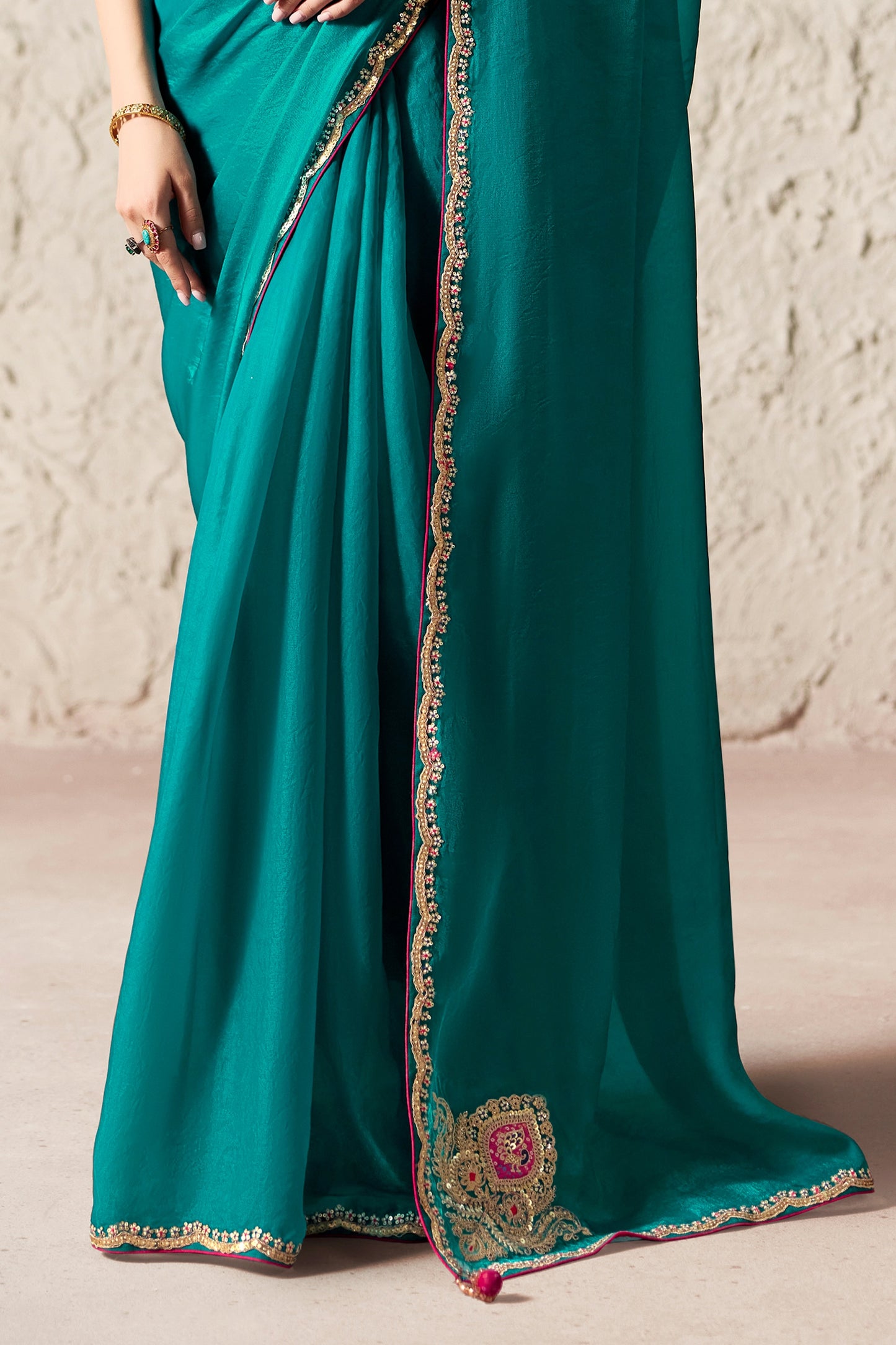 Rama Green Embroidered Tissue Organza Saree-SAR12784_4_SareeButa.com
