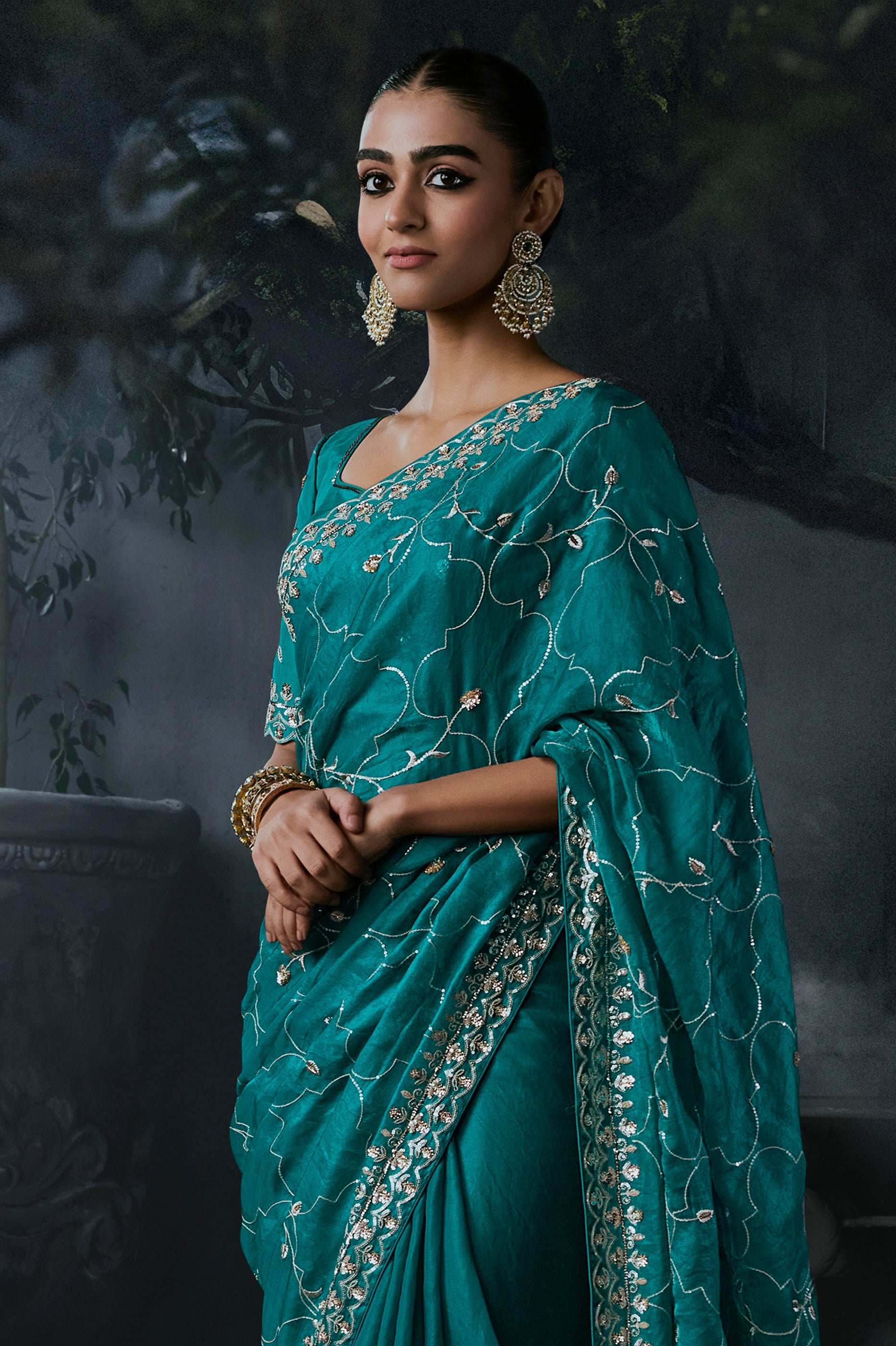 Rama Green Embroidered Tissue Organza Saree-SAR13111_5_SareeButa.com