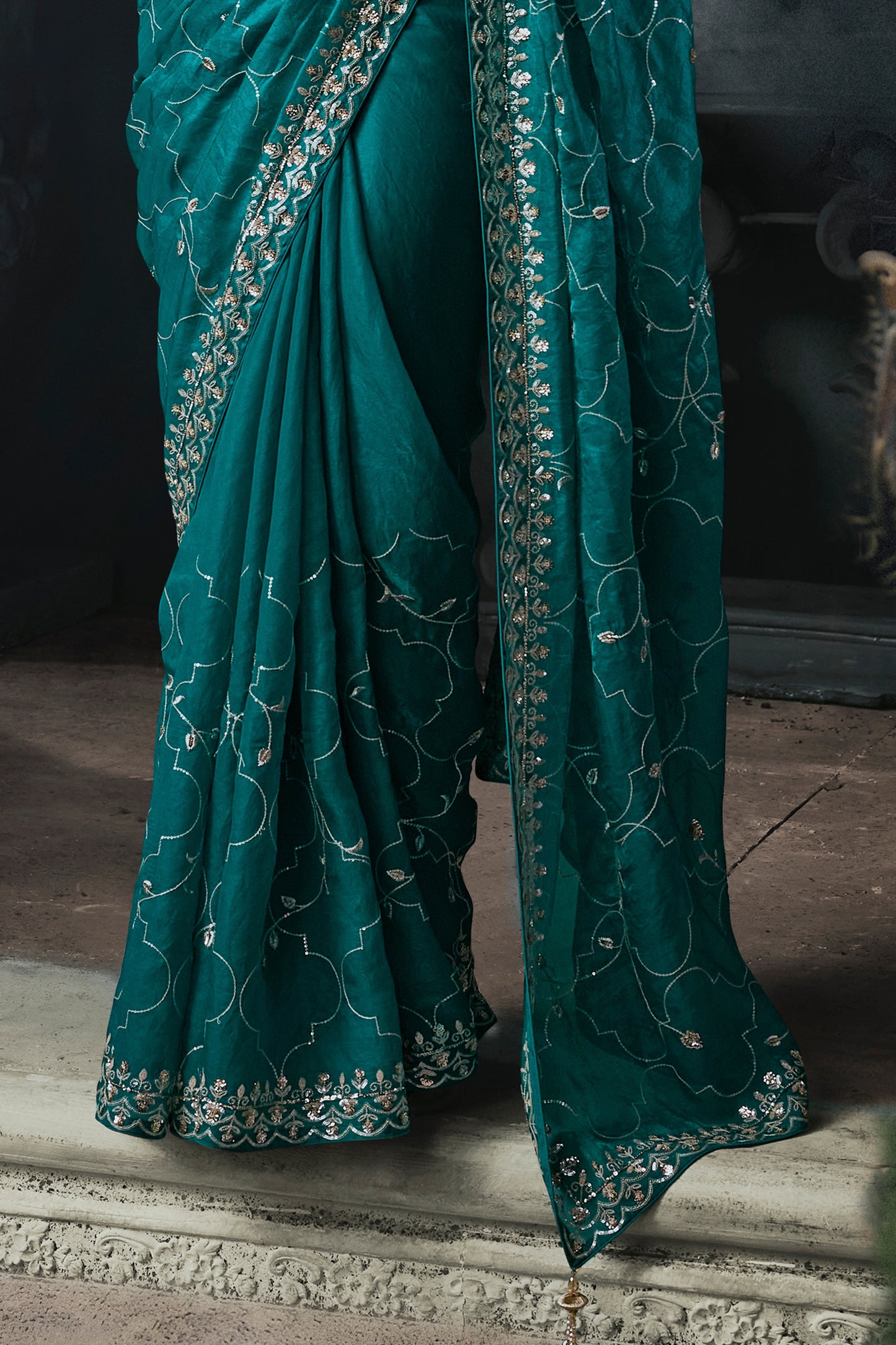 Rama Green Embroidered Tissue Organza Saree-SAR13111_6_SareeButa.com
