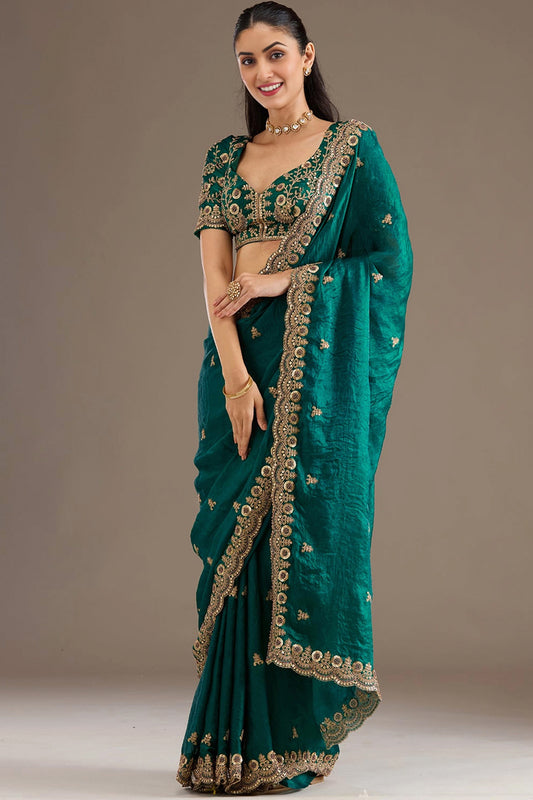 Rama Green Embroidered Tissue Saree-SAR12582_1_SareeButa.com