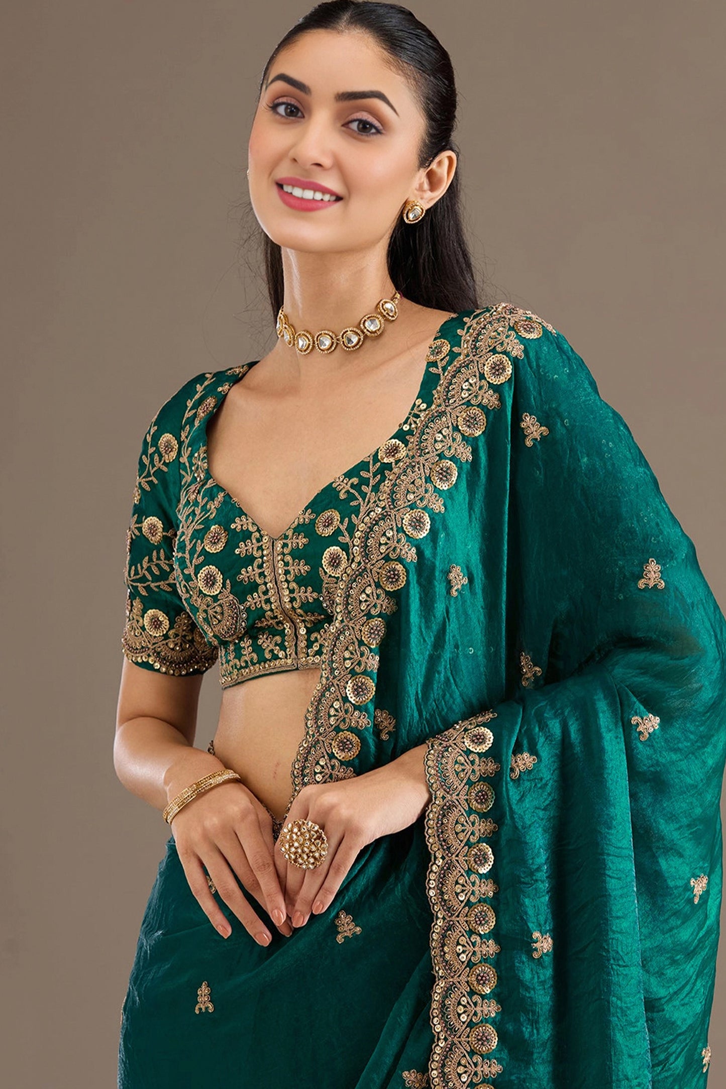 Rama Green Embroidered Tissue Saree-SAR12582_2_SareeButa.com