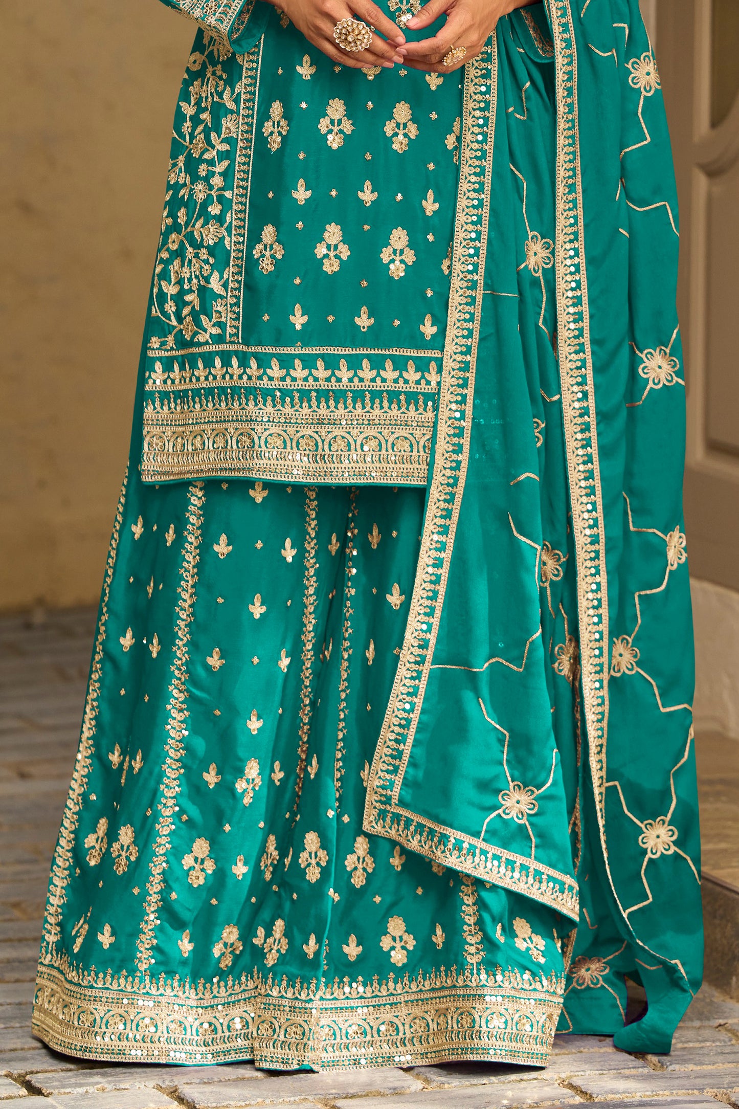 Rama Green Readymade Embroidered Chinon Silk Suit-SAR13088_4_SareeButa.com