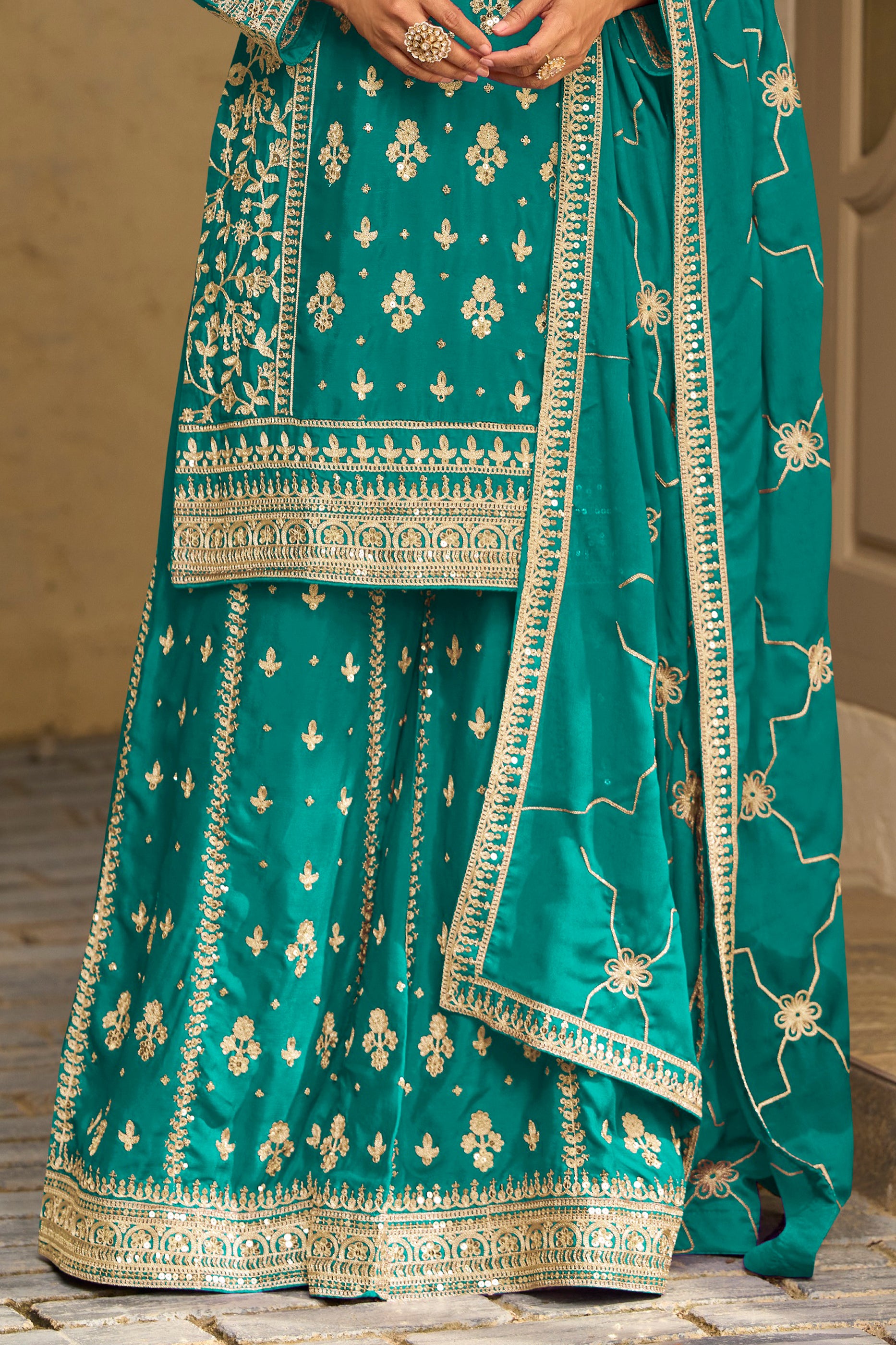 Rama Green Readymade Embroidered Chinon Silk Suit-SAR13088_4_SareeButa.com