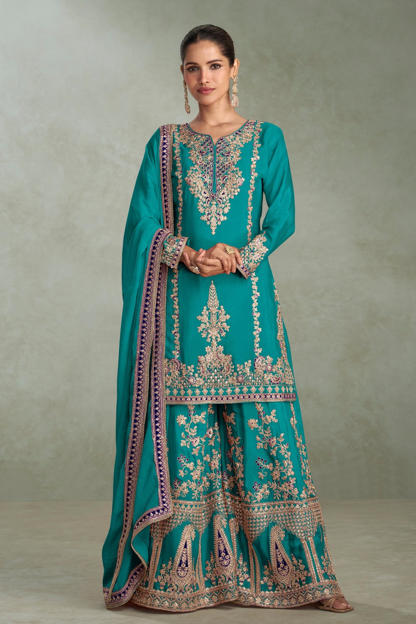 Rama Green Readymade Embroidered Chinon Suit-SAR10645_1_SareeButa.com