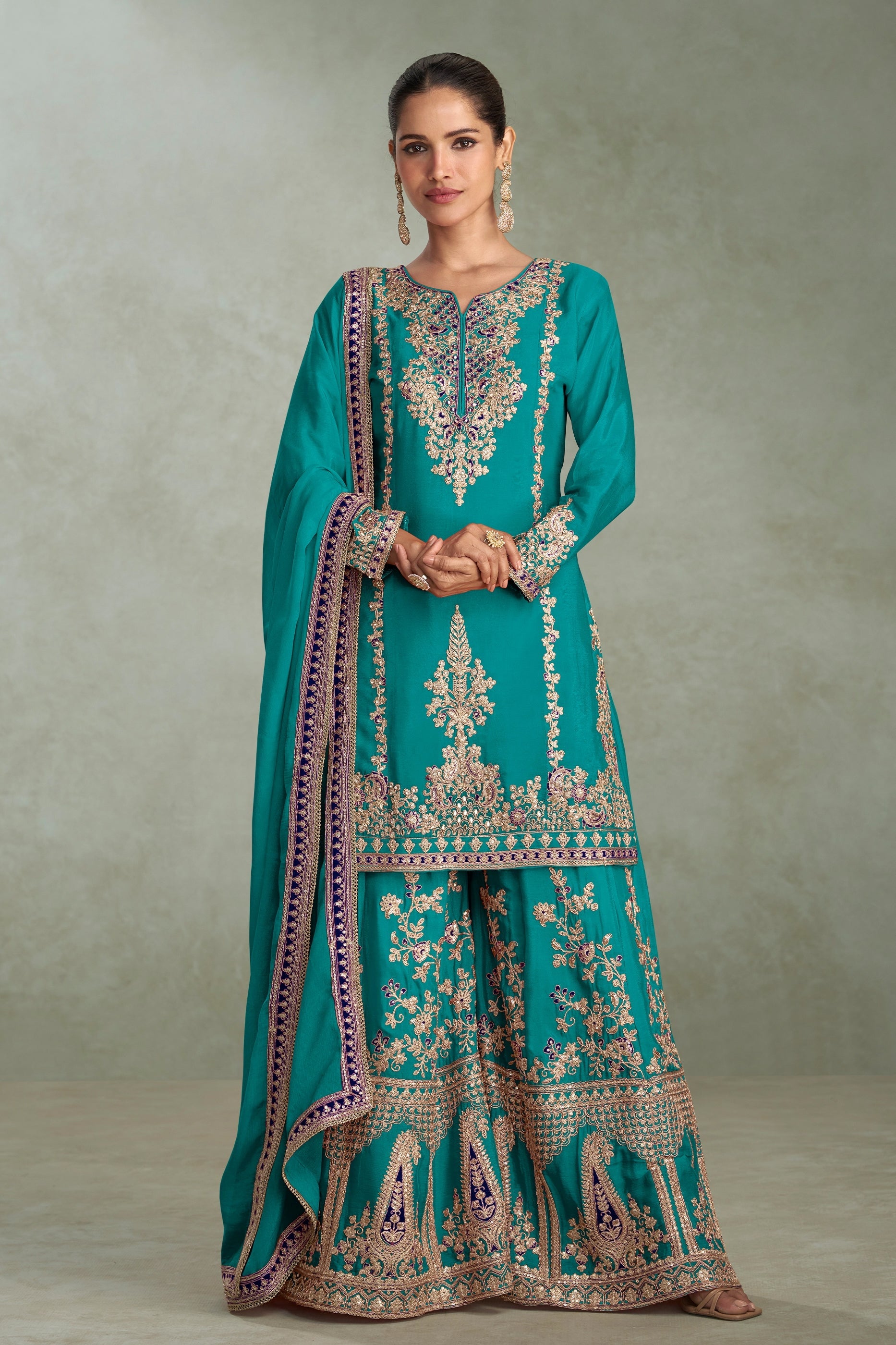 Rama Green Readymade Embroidered Chinon Suit-SAR10645_1_SareeButa.com
