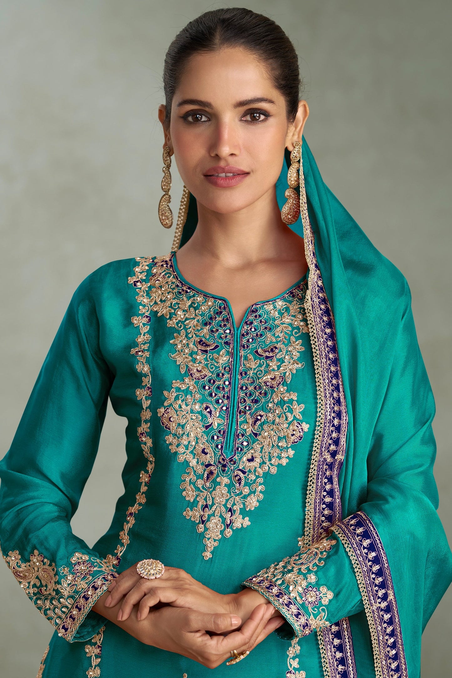 Rama Green Readymade Embroidered Chinon Suit-SAR10645_2_SareeButa.com