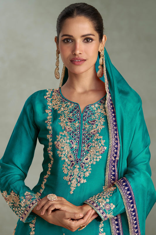 Rama Green Readymade Embroidered Chinon Suit-SAR10645_2_SareeButa.com