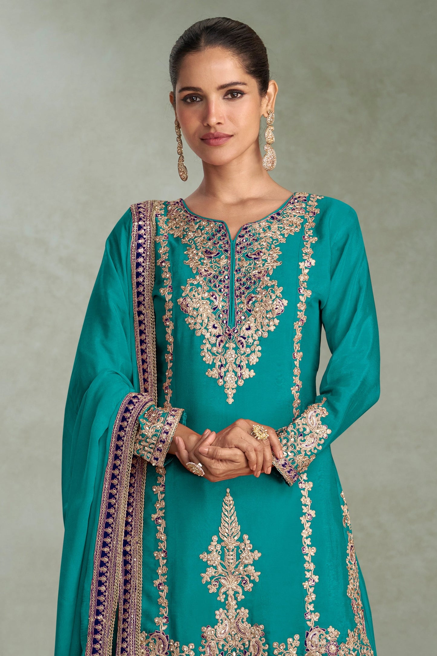 Rama Green Readymade Embroidered Chinon Suit-SAR10645_3_SareeButa.com