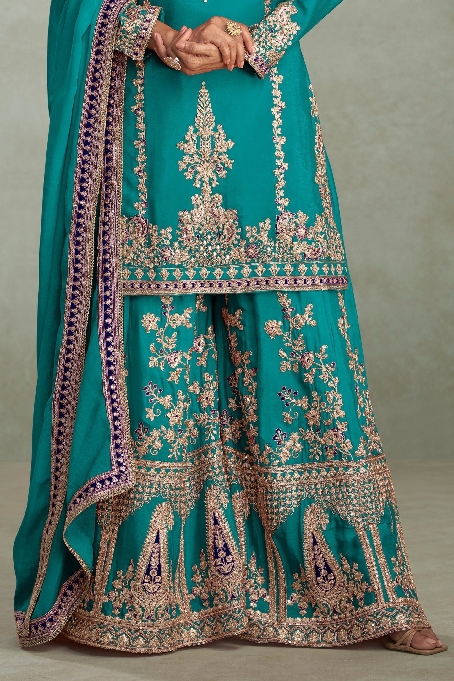Rama Green Readymade Embroidered Chinon Suit-SAR10645_4_SareeButa.com