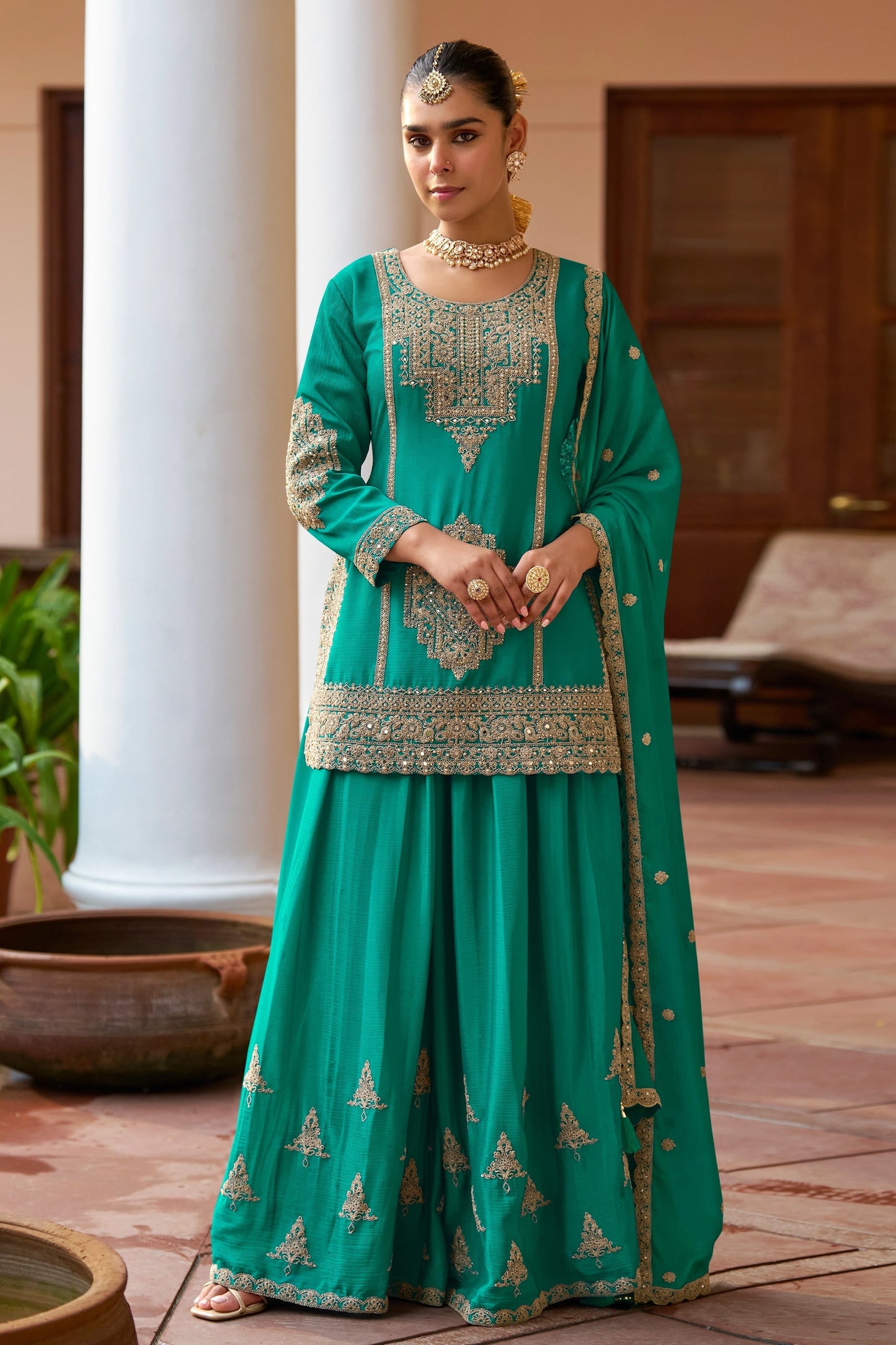 Rama Green Readymade Embroidered Chinon Suit-SAR10916_1_SareeButa.com