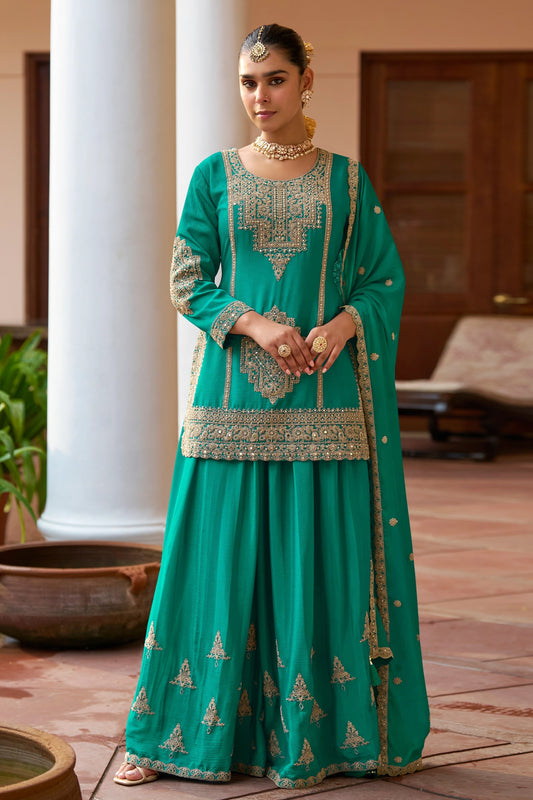 Rama Green Readymade Embroidered Chinon Suit-SAR10916_1_SareeButa.com