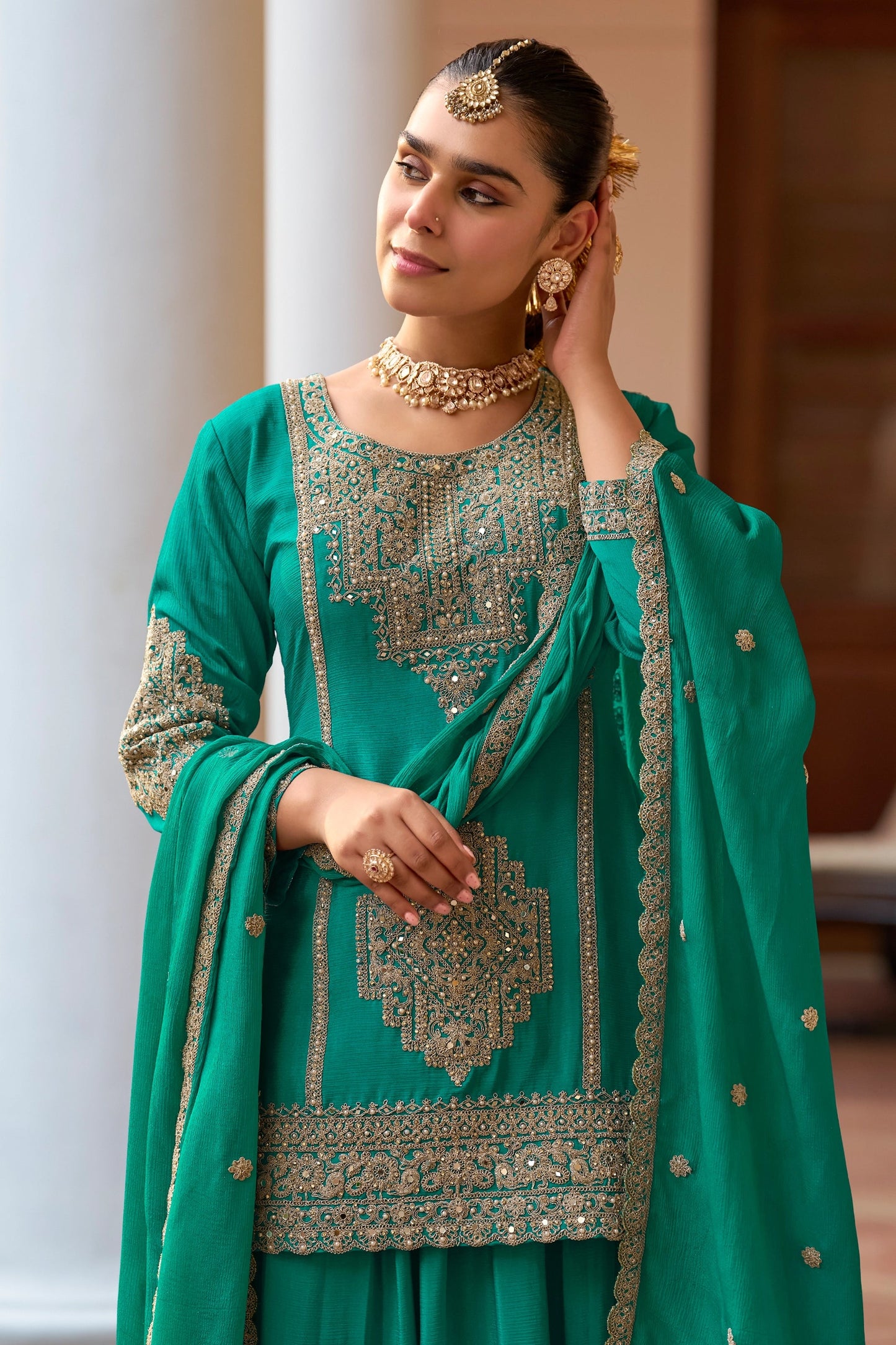 Rama Green Readymade Embroidered Chinon Suit-SAR10916_2_SareeButa.com