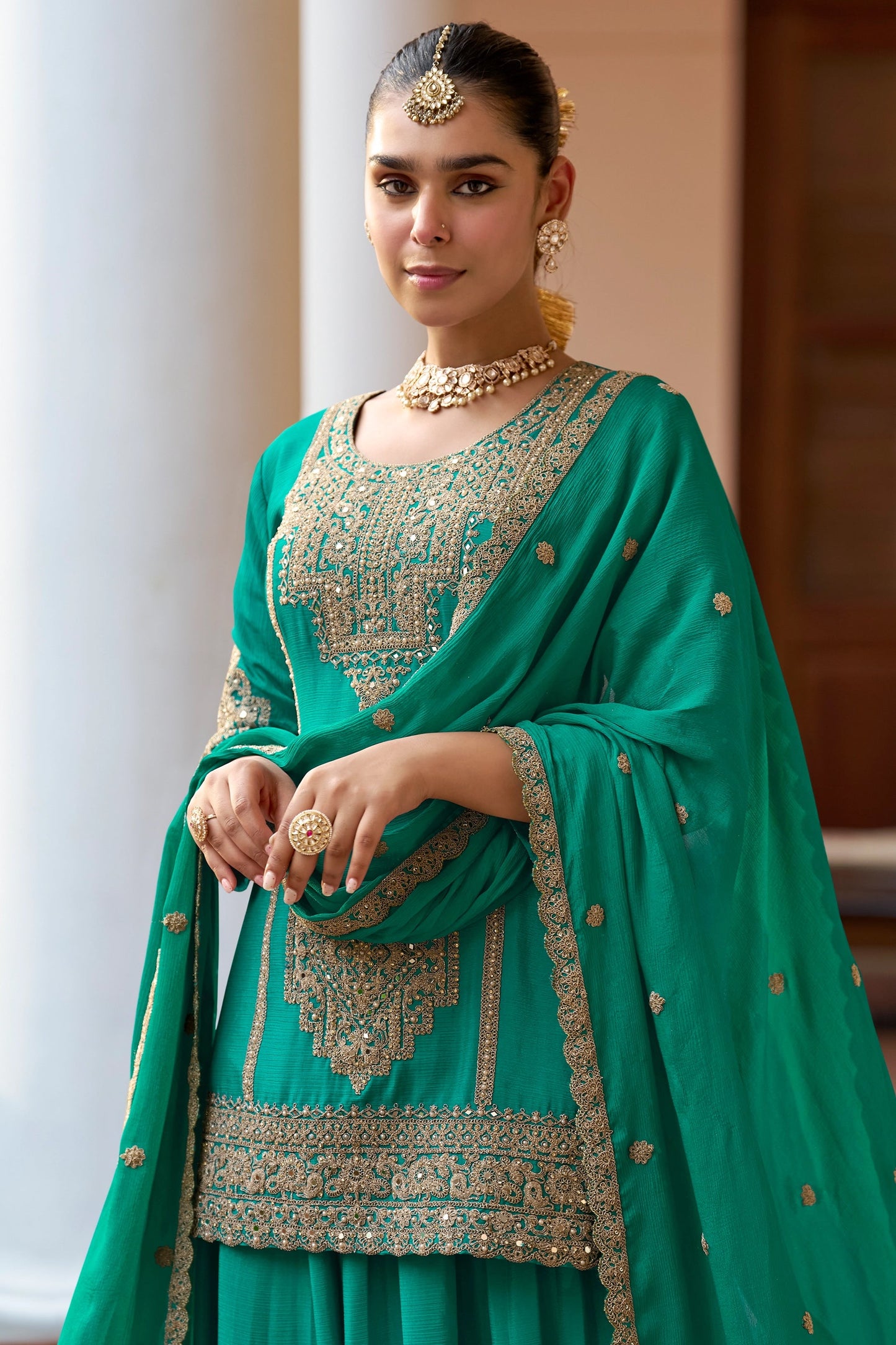 Rama Green Readymade Embroidered Chinon Suit-SAR10916_3_SareeButa.com