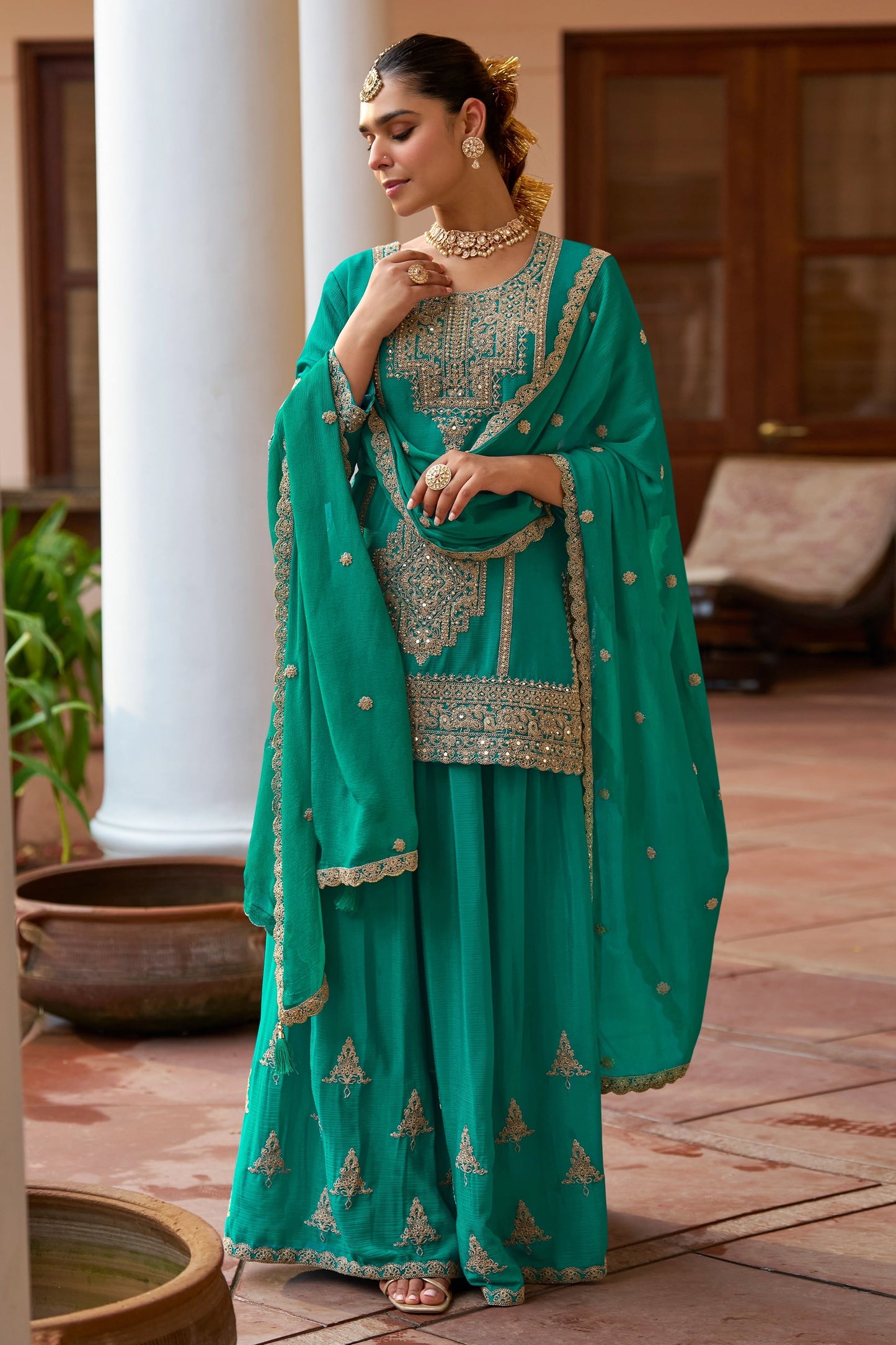 Rama Green Readymade Embroidered Chinon Suit-SAR10916_4_SareeButa.com