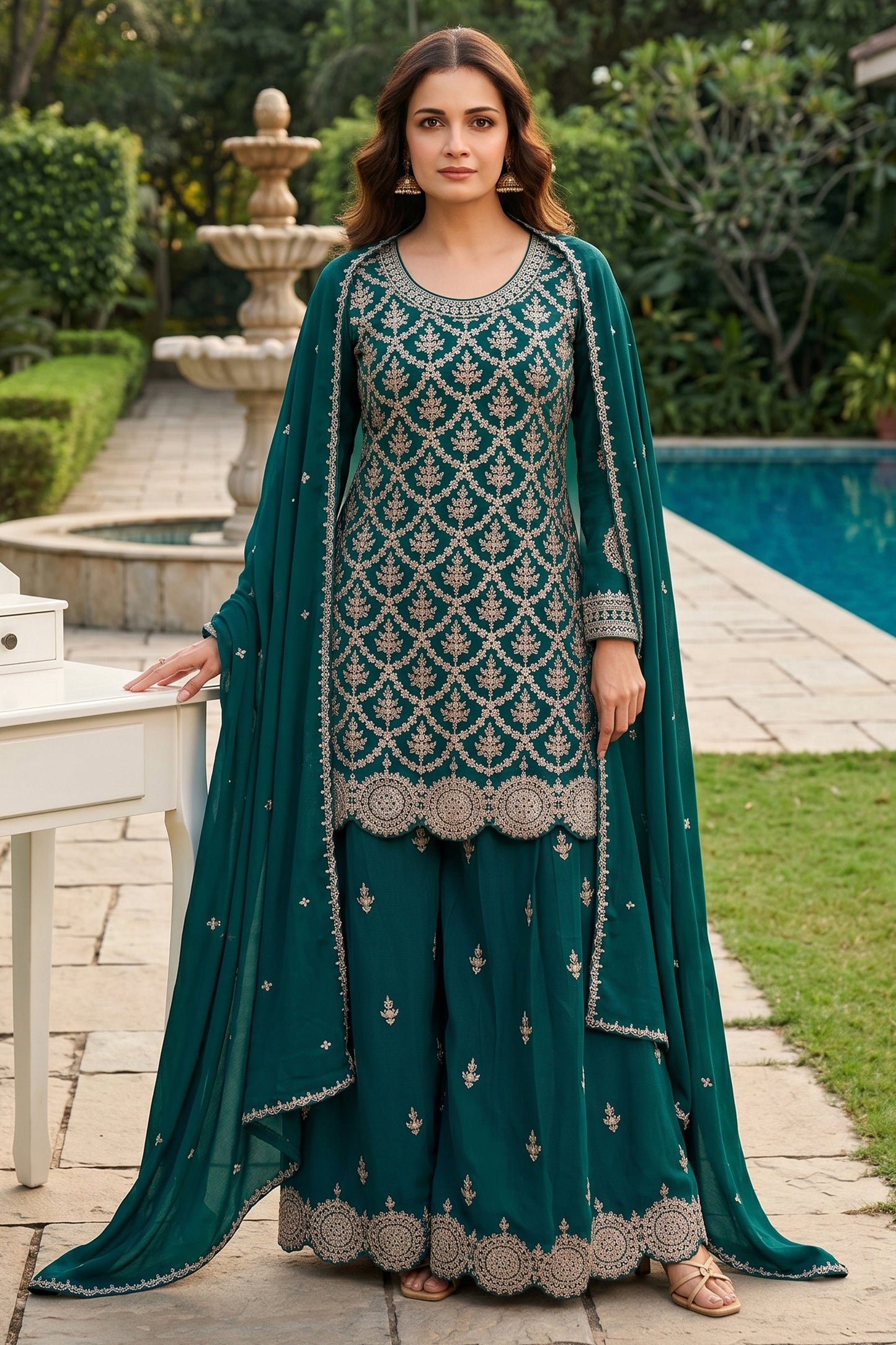 Rama Green Readymade Embroidered Chinon Suit-SAR12993_1_SareeButa.com