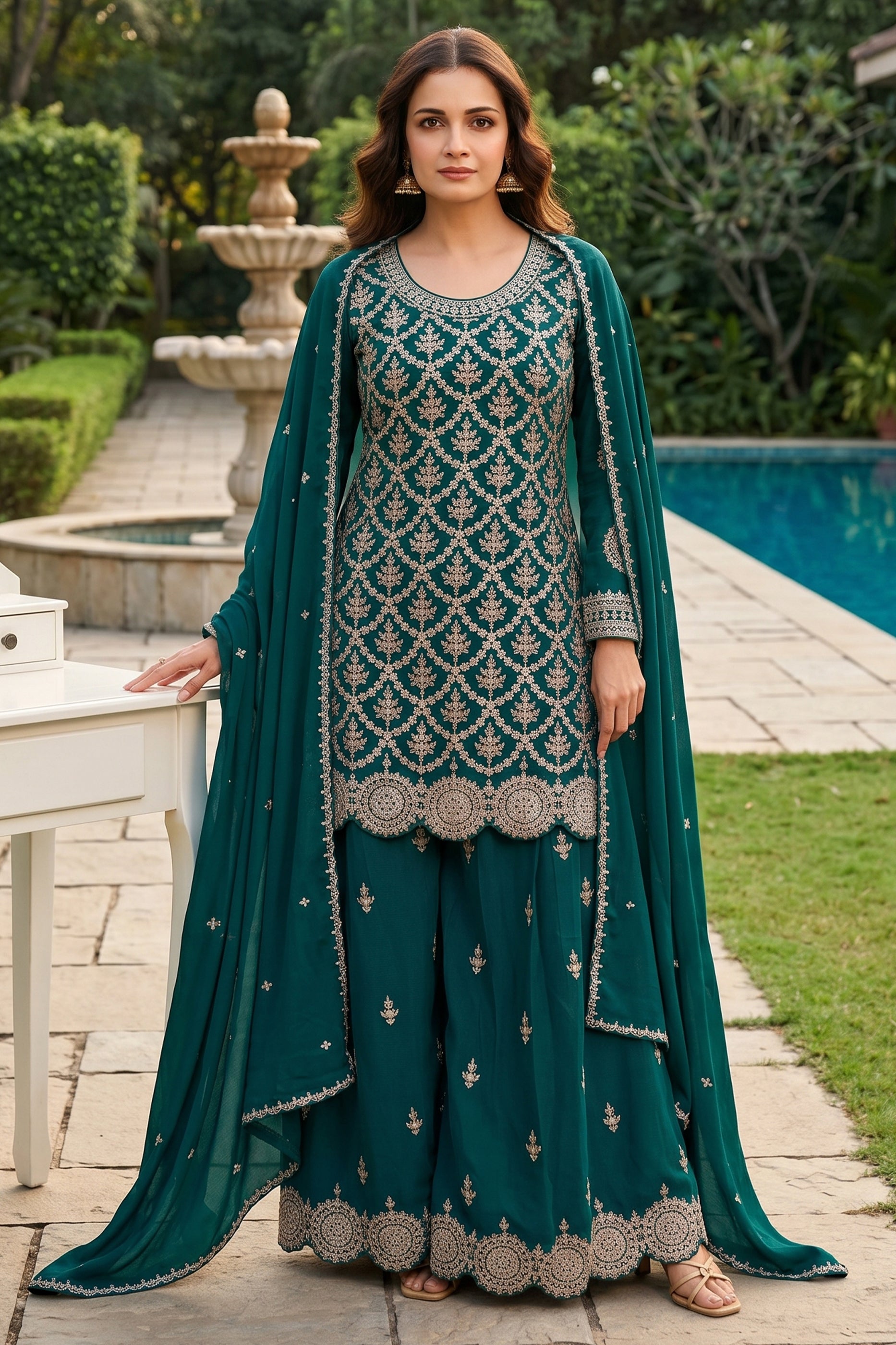Rama Green Readymade Embroidered Chinon Suit-SAR12993_1_SareeButa.com