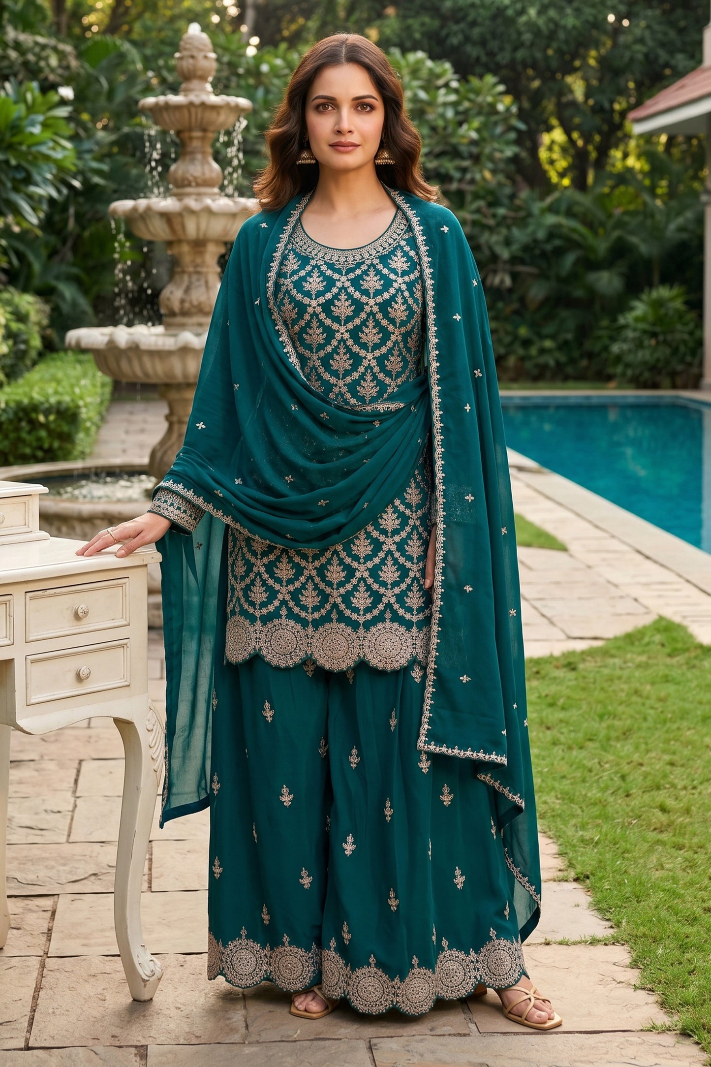Rama Green Readymade Embroidered Chinon Suit-SAR12993_2_SareeButa.com