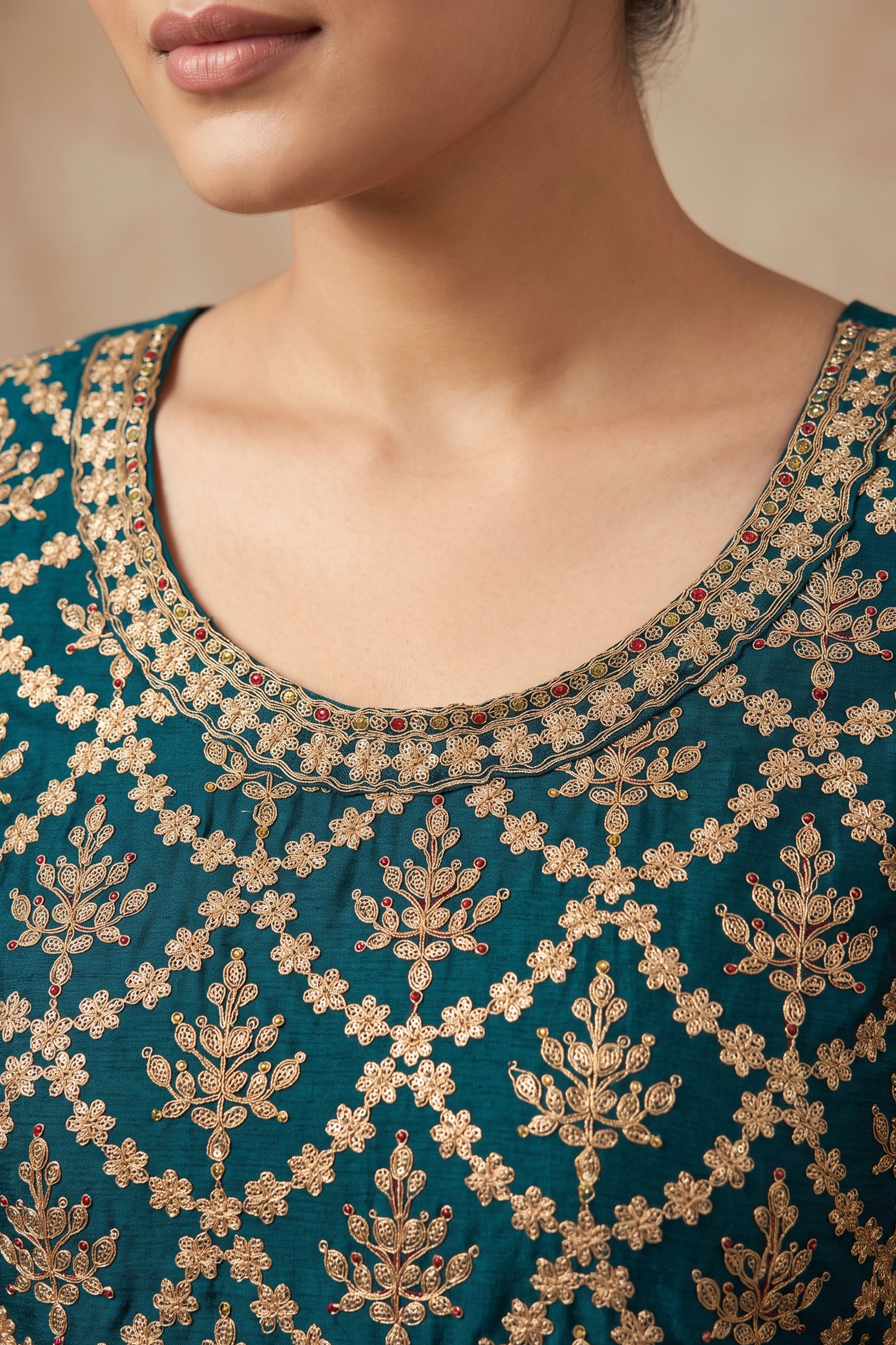 Rama Green Readymade Embroidered Chinon Suit-SAR12993_3_SareeButa.com