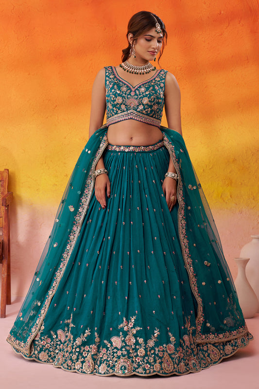 Rama Green Readymade Embroidered Georgette Lehenga-SAR12891_1_SareeButa.com