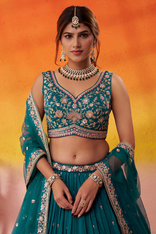 Rama Green Readymade Embroidered Georgette Lehenga-SAR12891_2_SareeButa.com