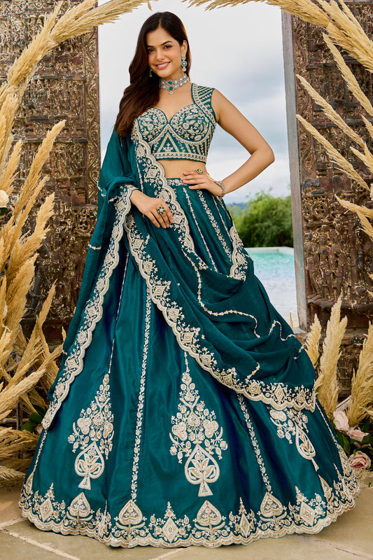 Rama Green Readymade Embroidered Silk Lehenga-SAR12874_1_SareeButa.com