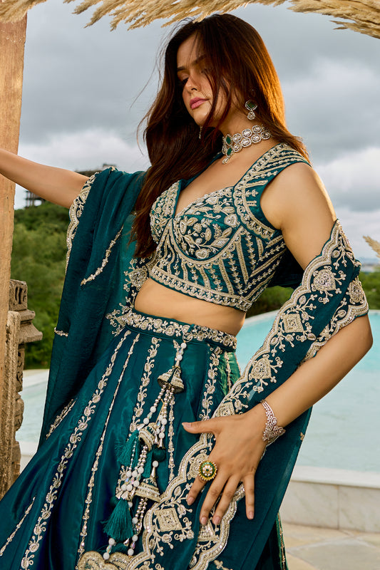 Rama Green Readymade Embroidered Silk Lehenga-SAR12874_2_SareeButa.com