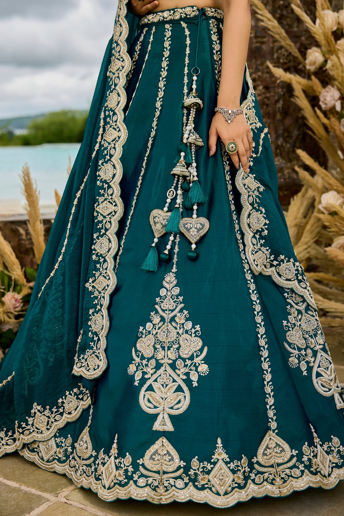 Rama Green Readymade Embroidered Silk Lehenga-SAR12874_4_SareeButa.com