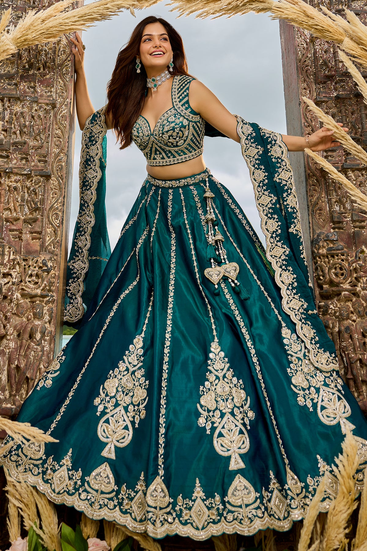Rama Green Readymade Embroidered Silk Lehenga-SAR12874_5_SareeButa.com