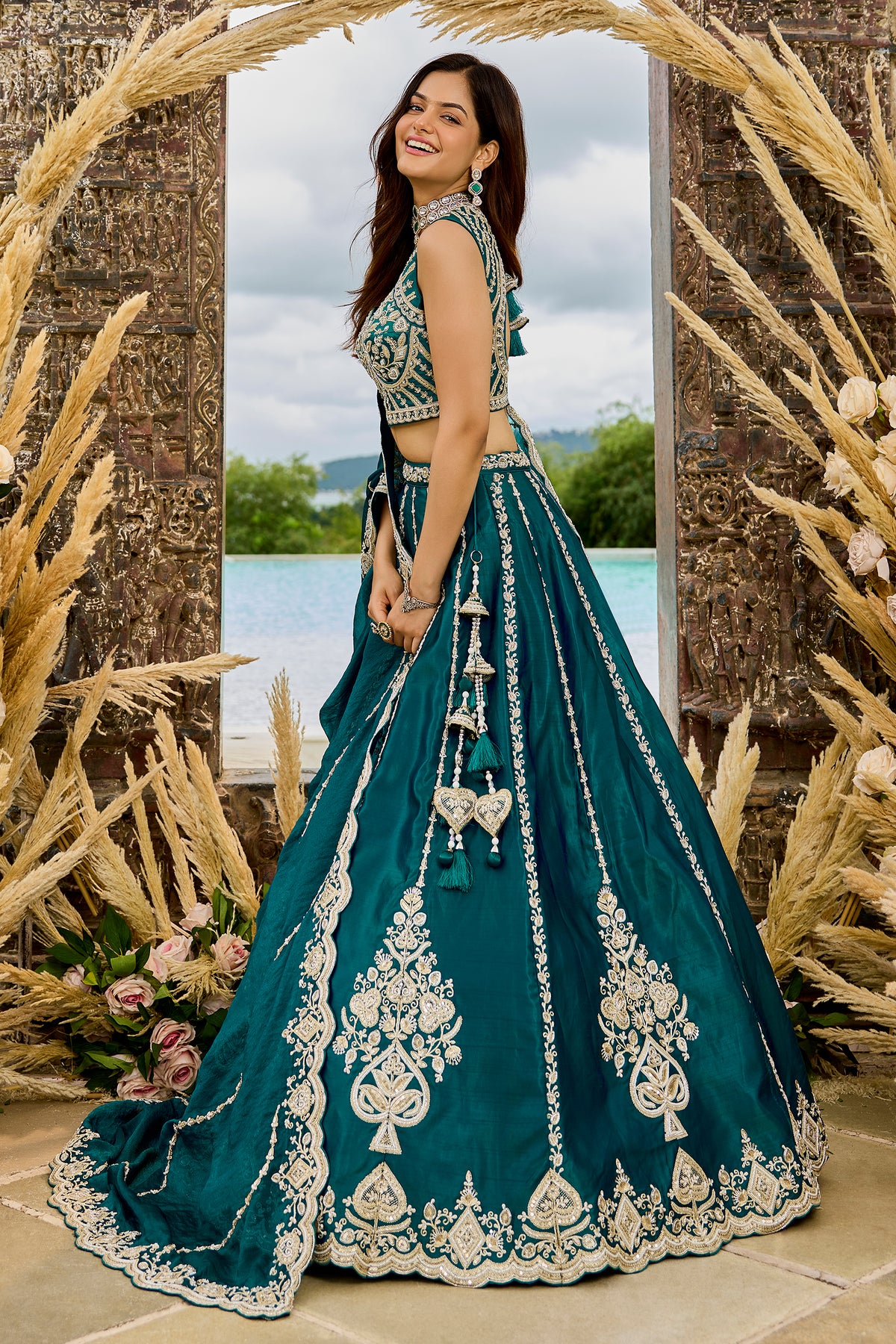 Rama Green Readymade Embroidered Silk Lehenga-SAR12874_6_SareeButa.com