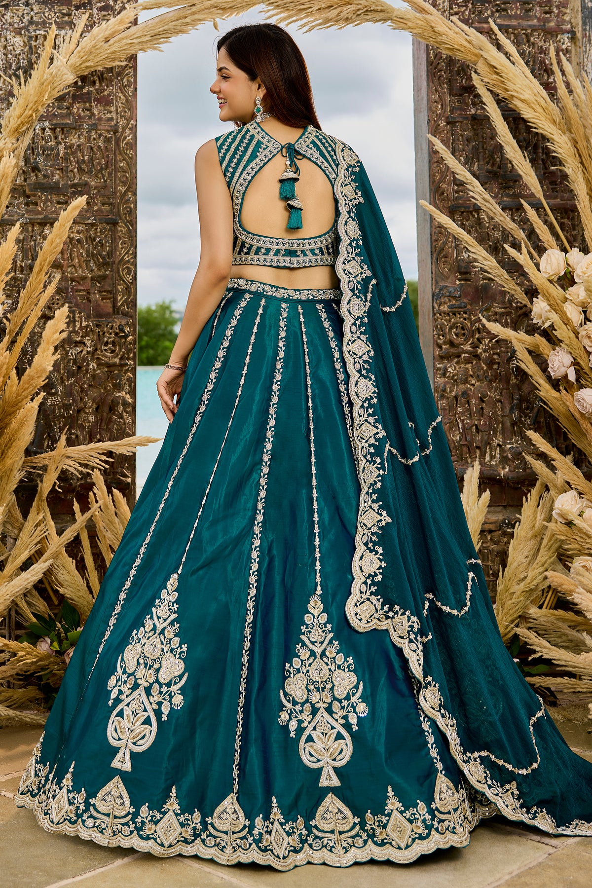 Rama Green Readymade Embroidered Silk Lehenga-SAR12874_7_SareeButa.com