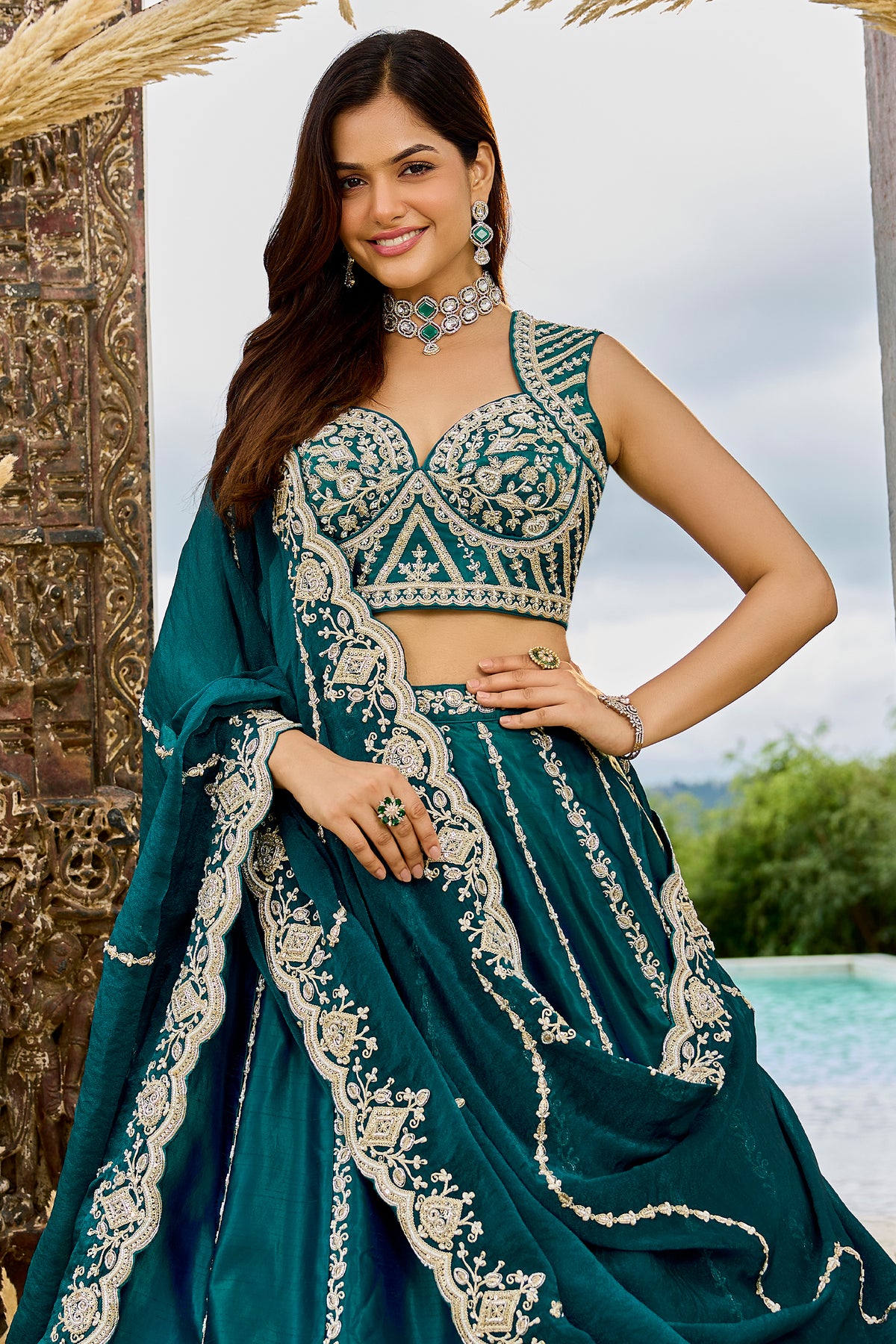 Rama Green Readymade Embroidered Silk Lehenga-SAR12874_8_SareeButa.com