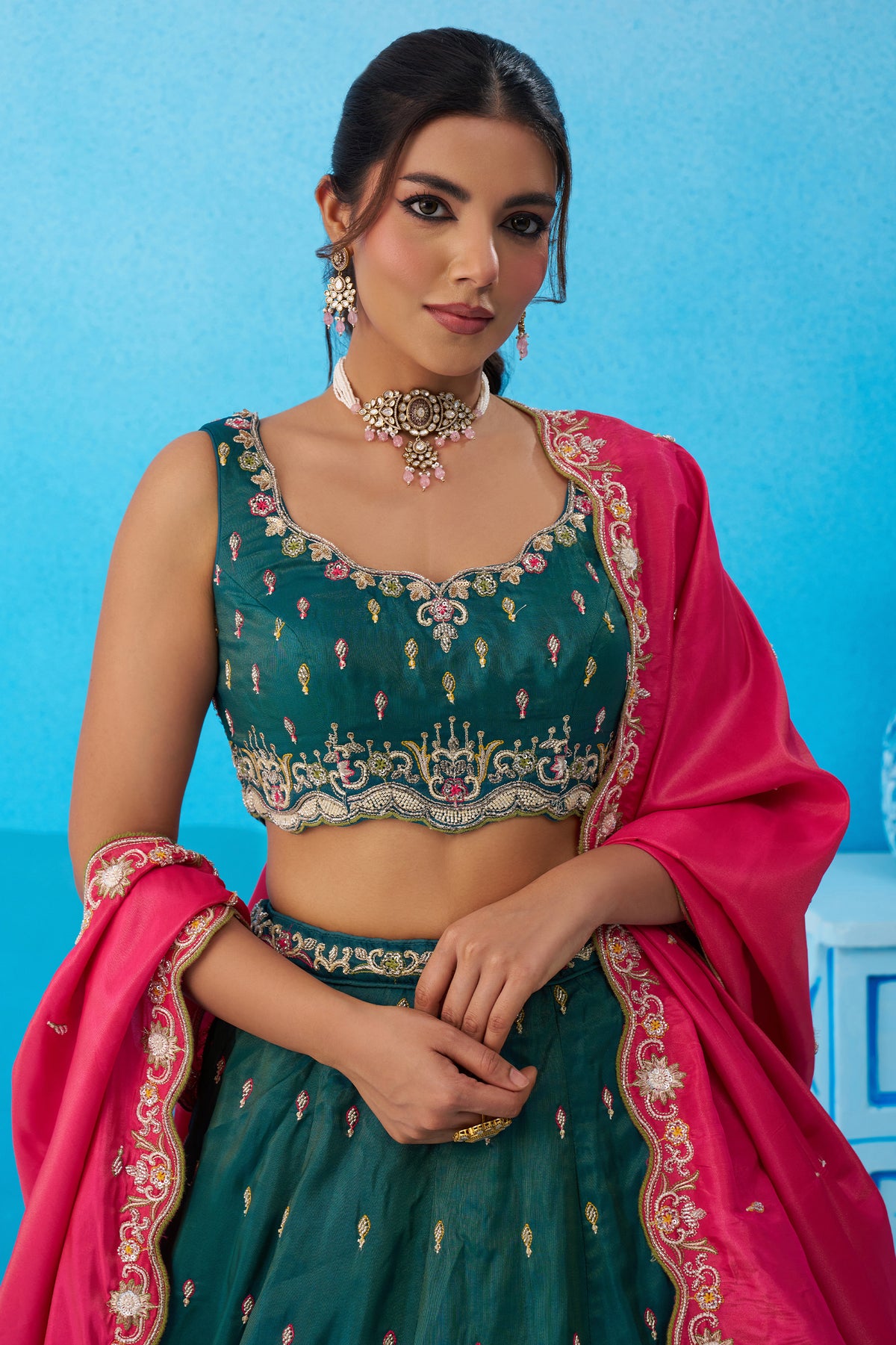 Rama Green Readymade Embroidered Silk Lehenga-SAR12904_2_SareeButa.com