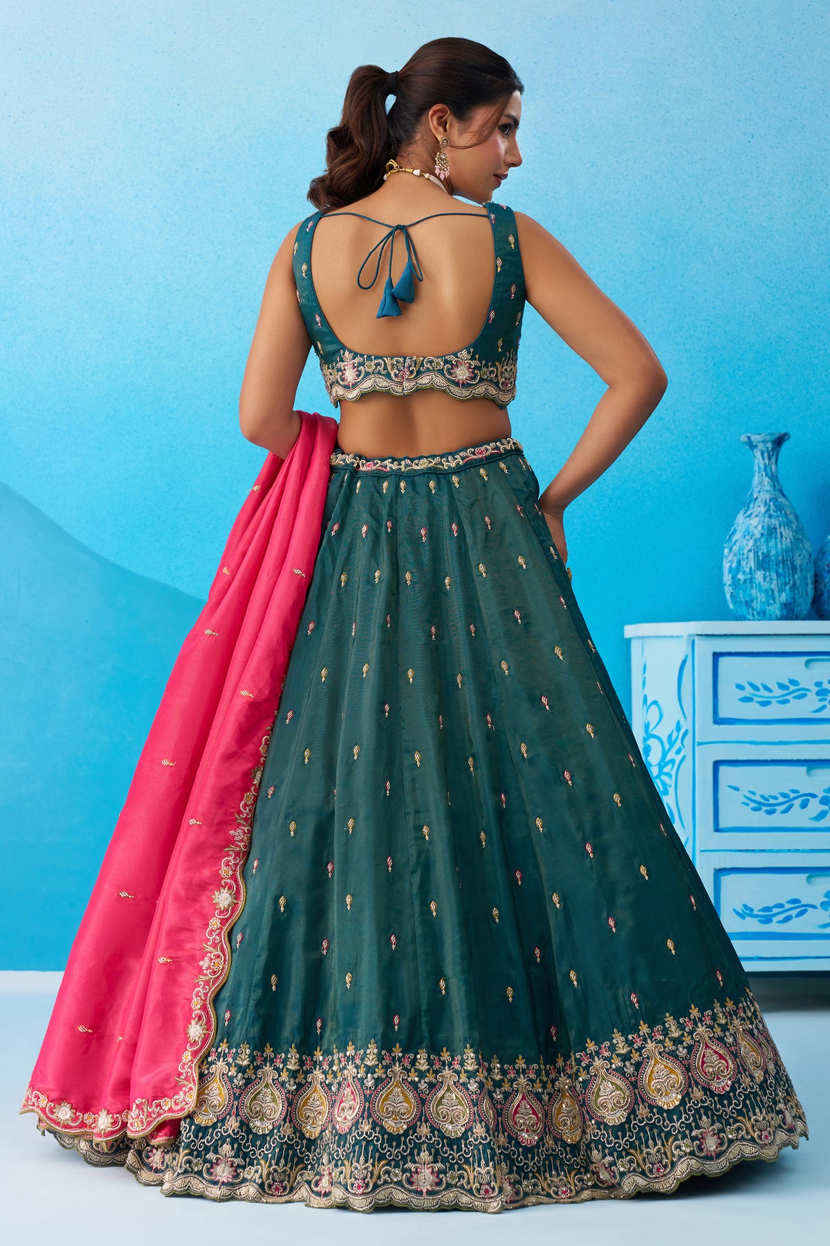 Rama Green Readymade Embroidered Silk Lehenga-SAR12904_3_SareeButa.com