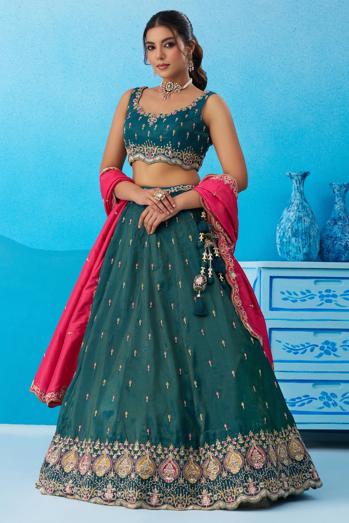 Rama Green Readymade Embroidered Silk Lehenga-SAR12904_4_SareeButa.com