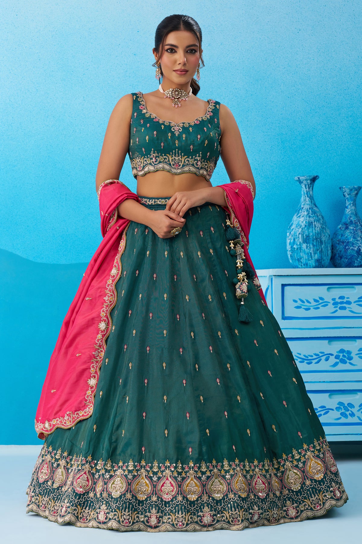 Rama Green Readymade Embroidered Silk Lehenga-SAR12904_5_SareeButa.com