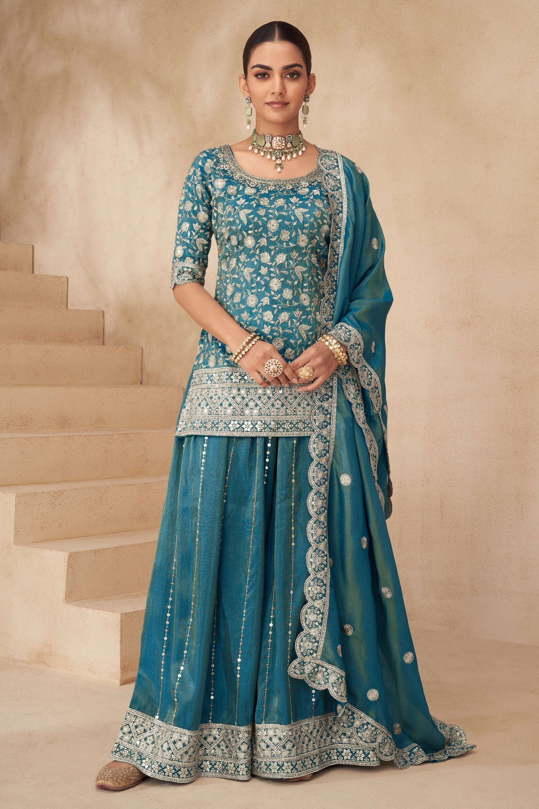 Rama Green Readymade Simar Silk Pallazo Suit-SAR10781_1_SareeButa.com
