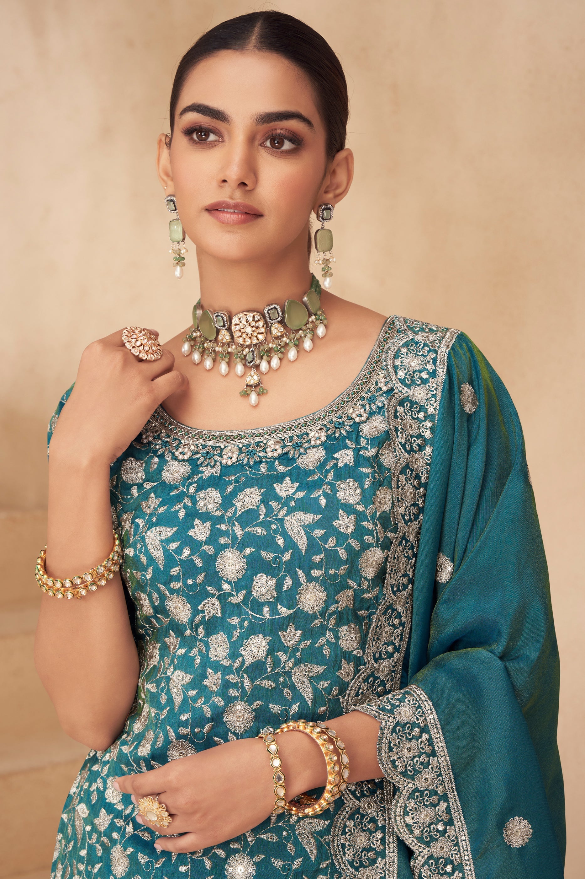 Rama Green Readymade Simar Silk Pallazo Suit-SAR10781_2_SareeButa.com