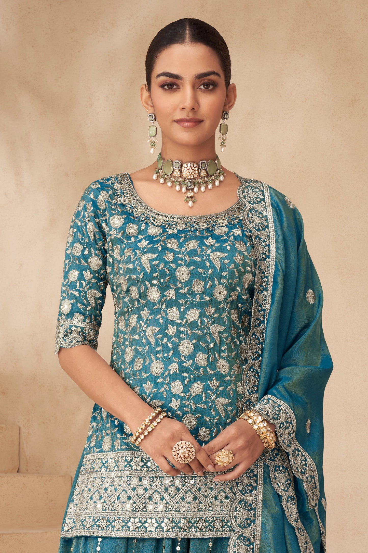 Rama Green Readymade Simar Silk Pallazo Suit-SAR10781_3_SareeButa.com