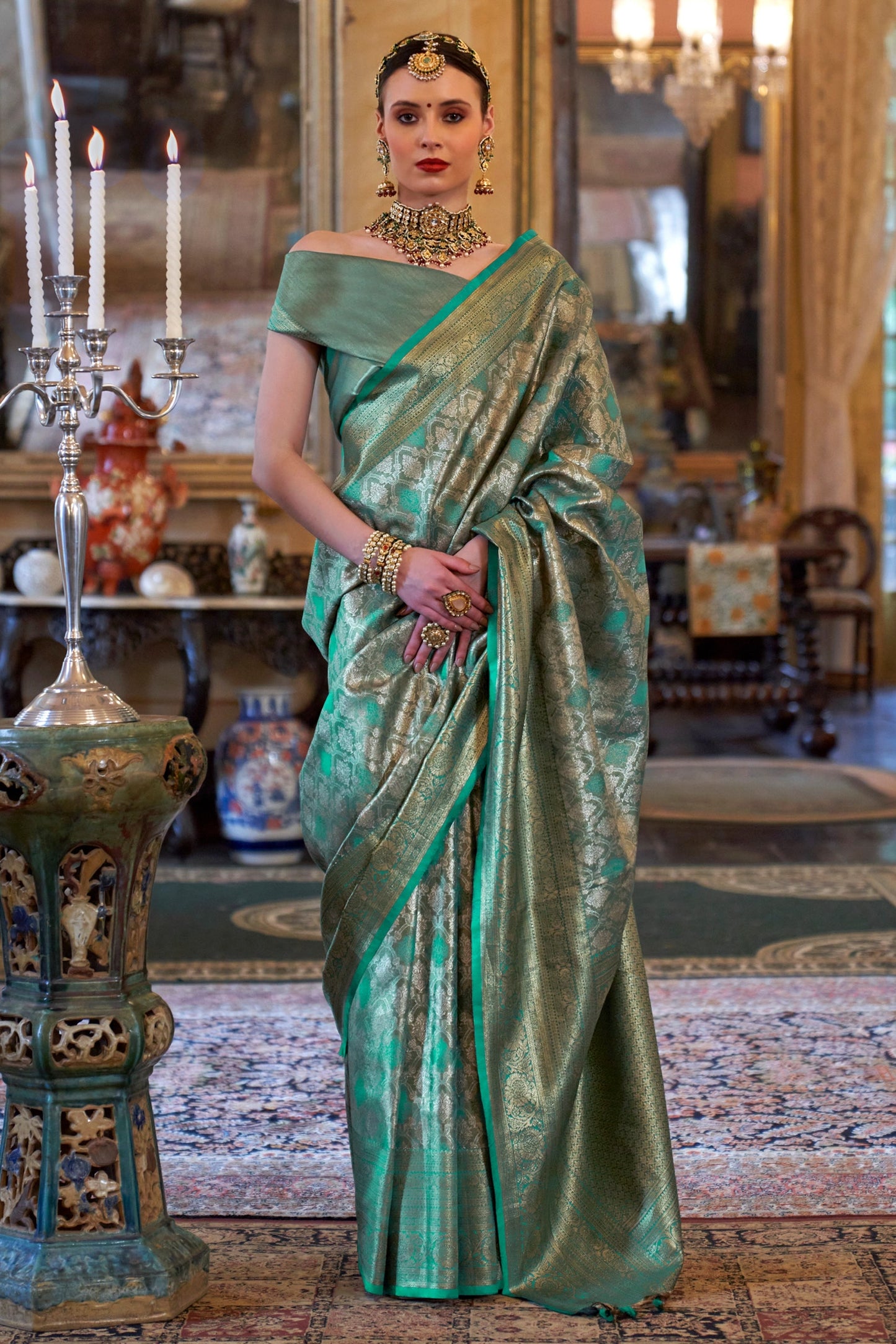 Rama Green Woven Tissue Silk Saree-SAR11318_1_SareeButa.com