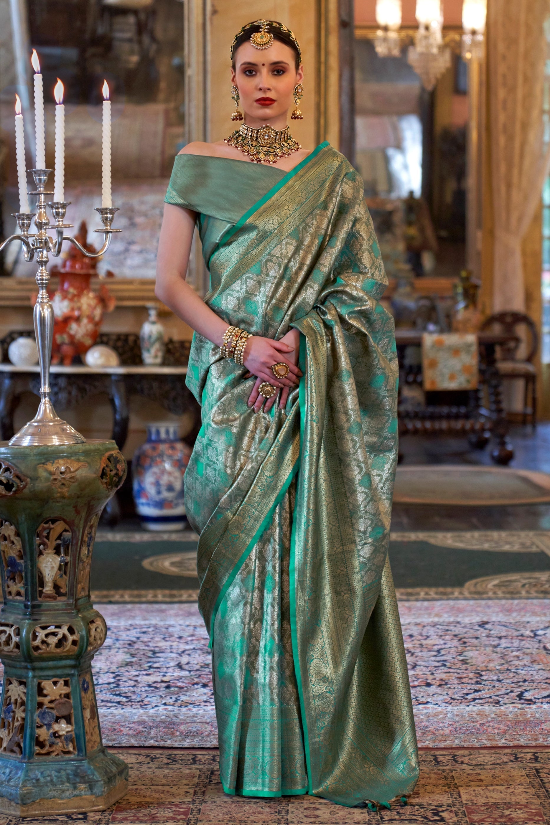Rama Green Woven Tissue Silk Saree-SAR11318_1_SareeButa.com