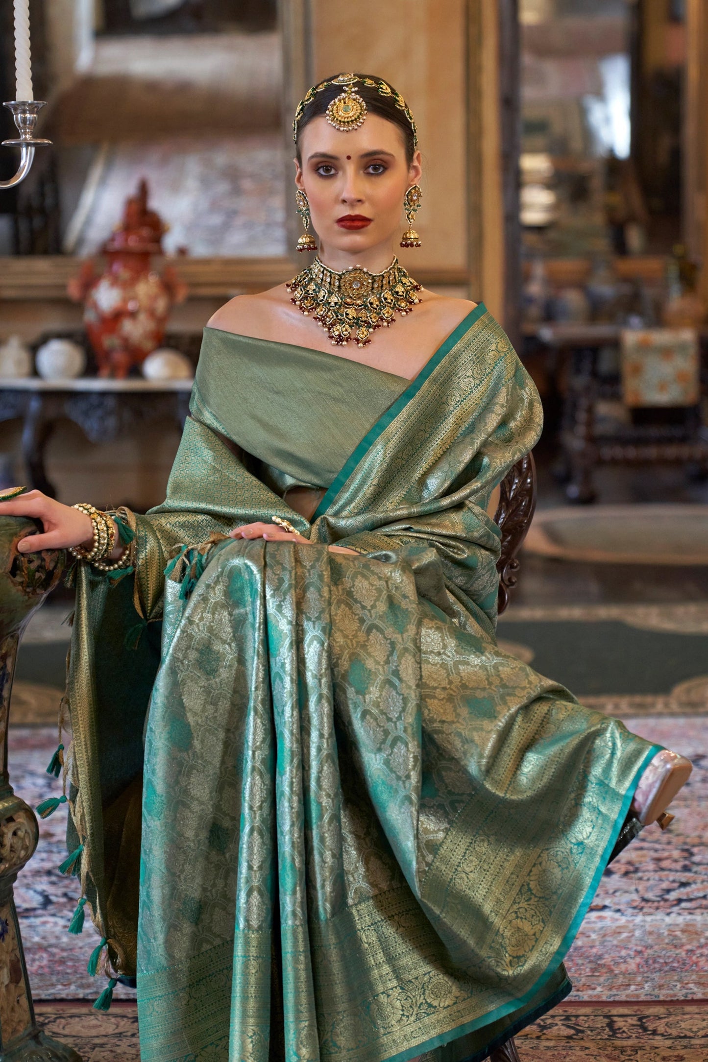 Rama Green Woven Tissue Silk Saree-SAR11318_2_SareeButa.com