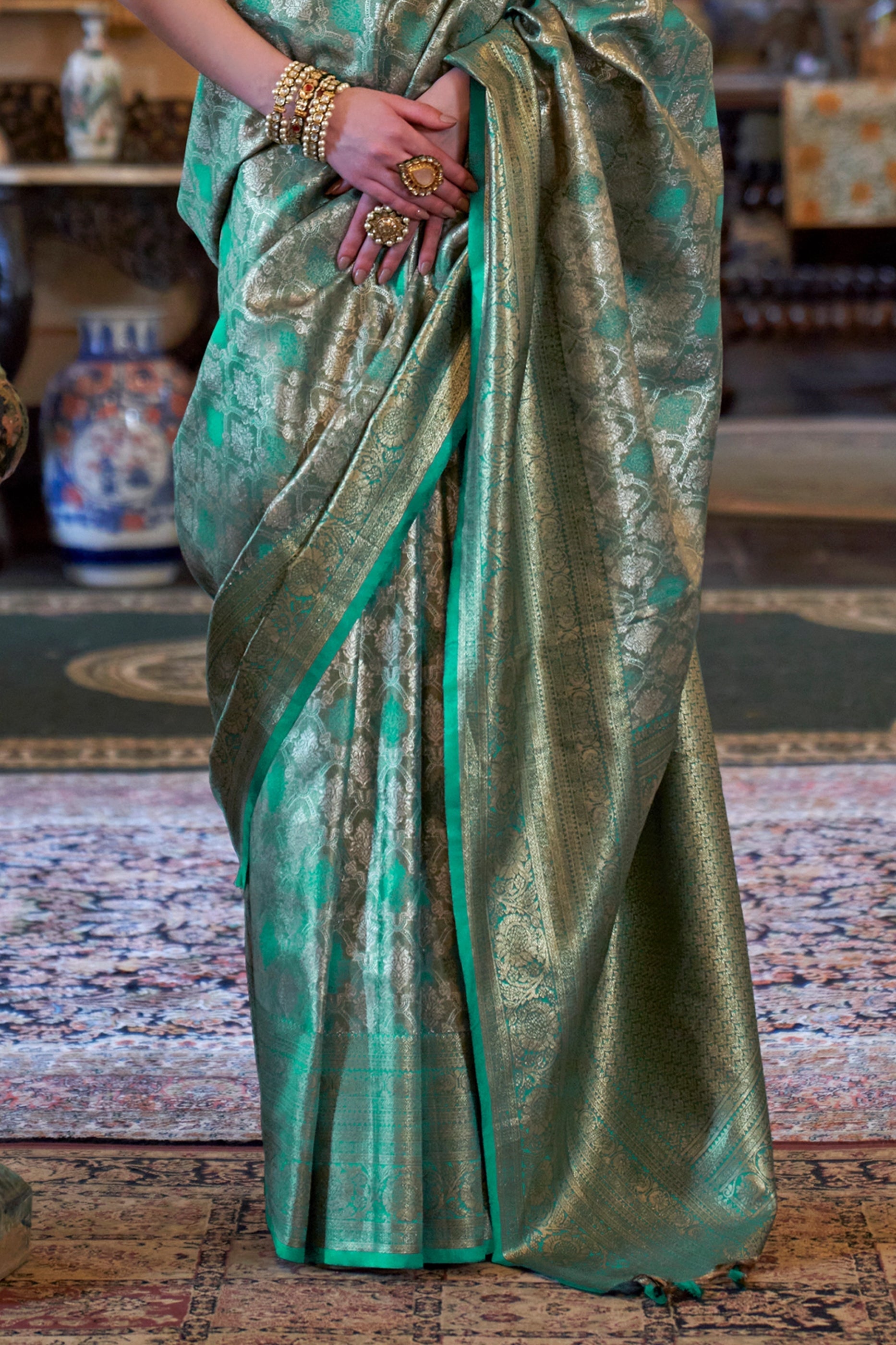 Rama Green Woven Tissue Silk Saree-SAR11318_4_SareeButa.com