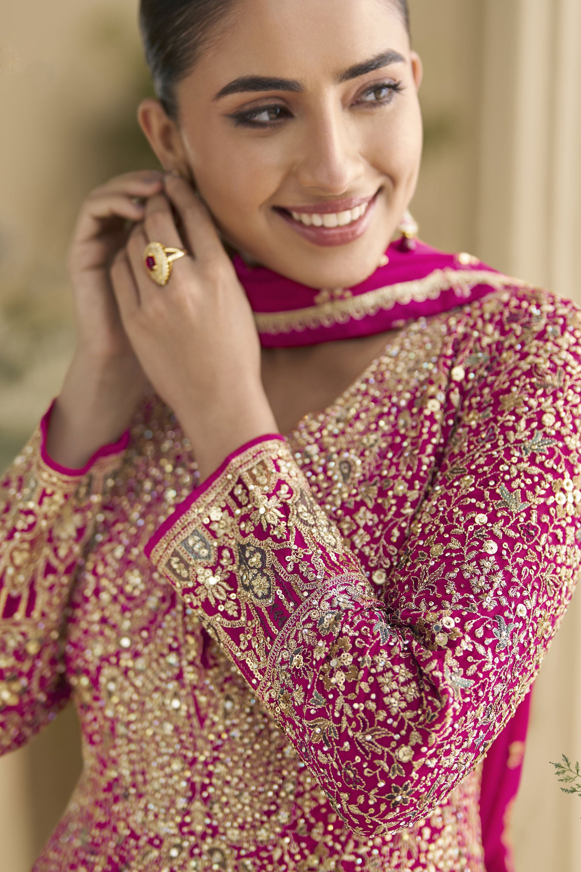 Rani Pink Readymade Embroidered Georgette Gown With Dupatta-SS838_2_SareeButa.com