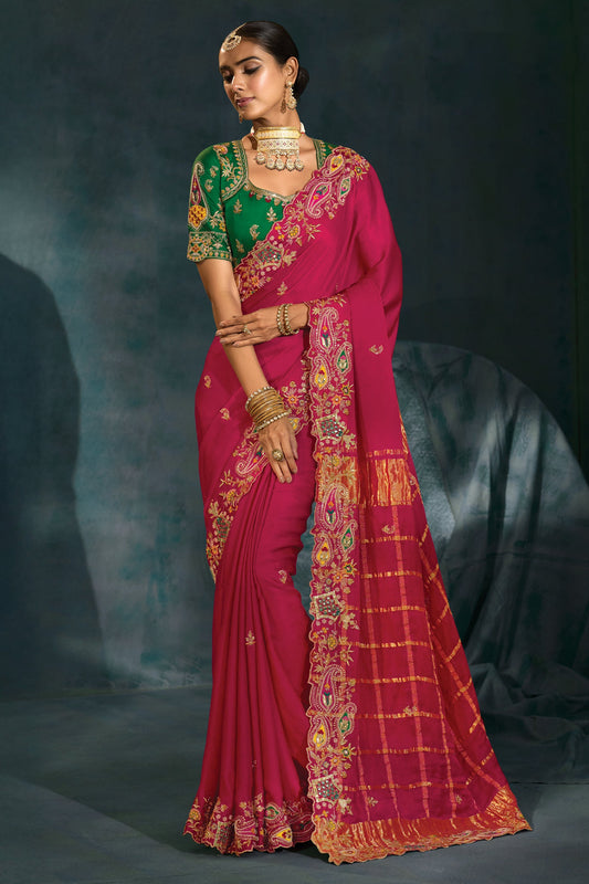 Rani Pink Embroidered Gajji Silk Saree-SAR10393_1_SareeButa.com
