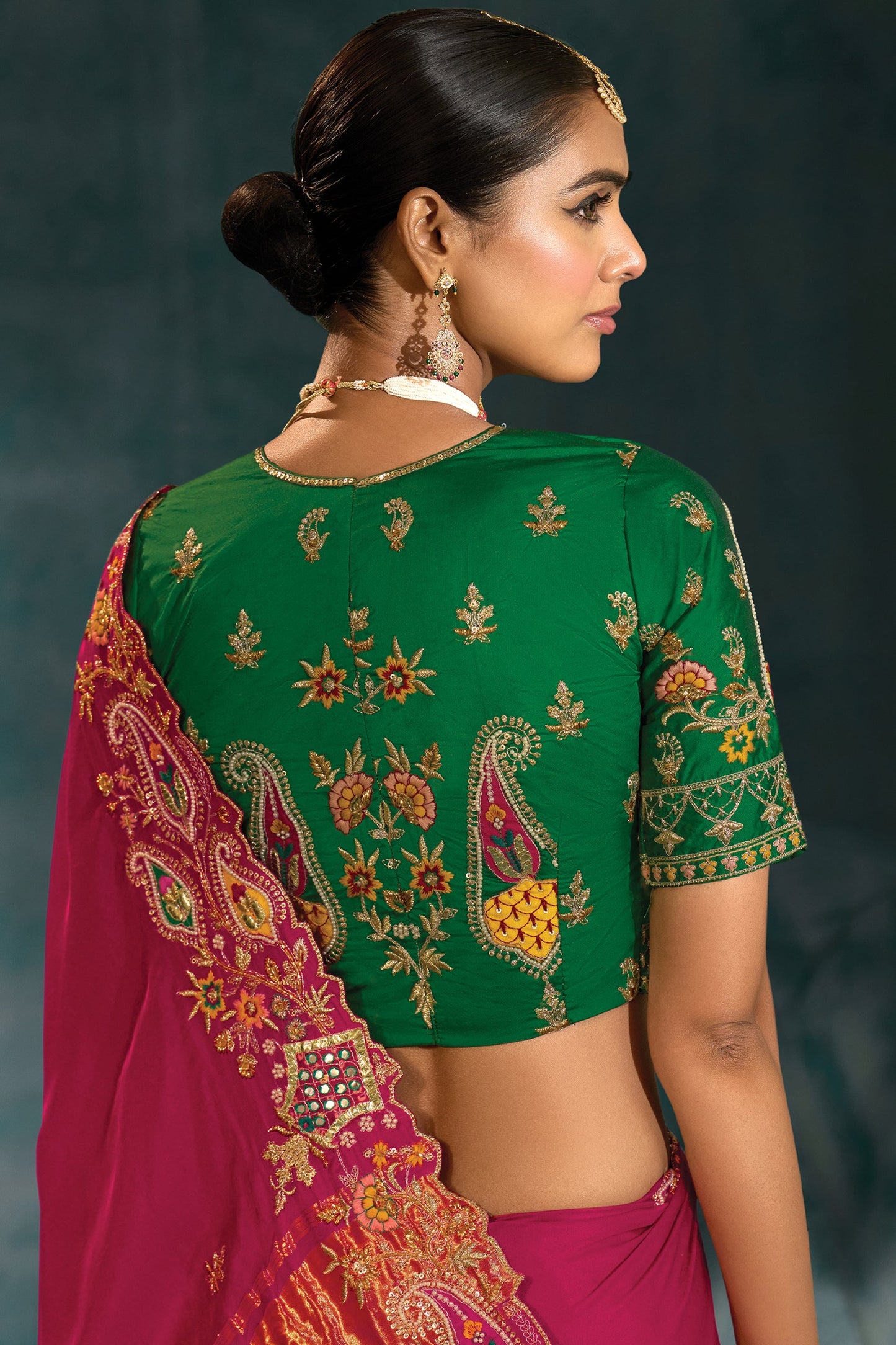 Rani Pink Embroidered Gajji Silk Saree-SAR10393_3_SareeButa.com
