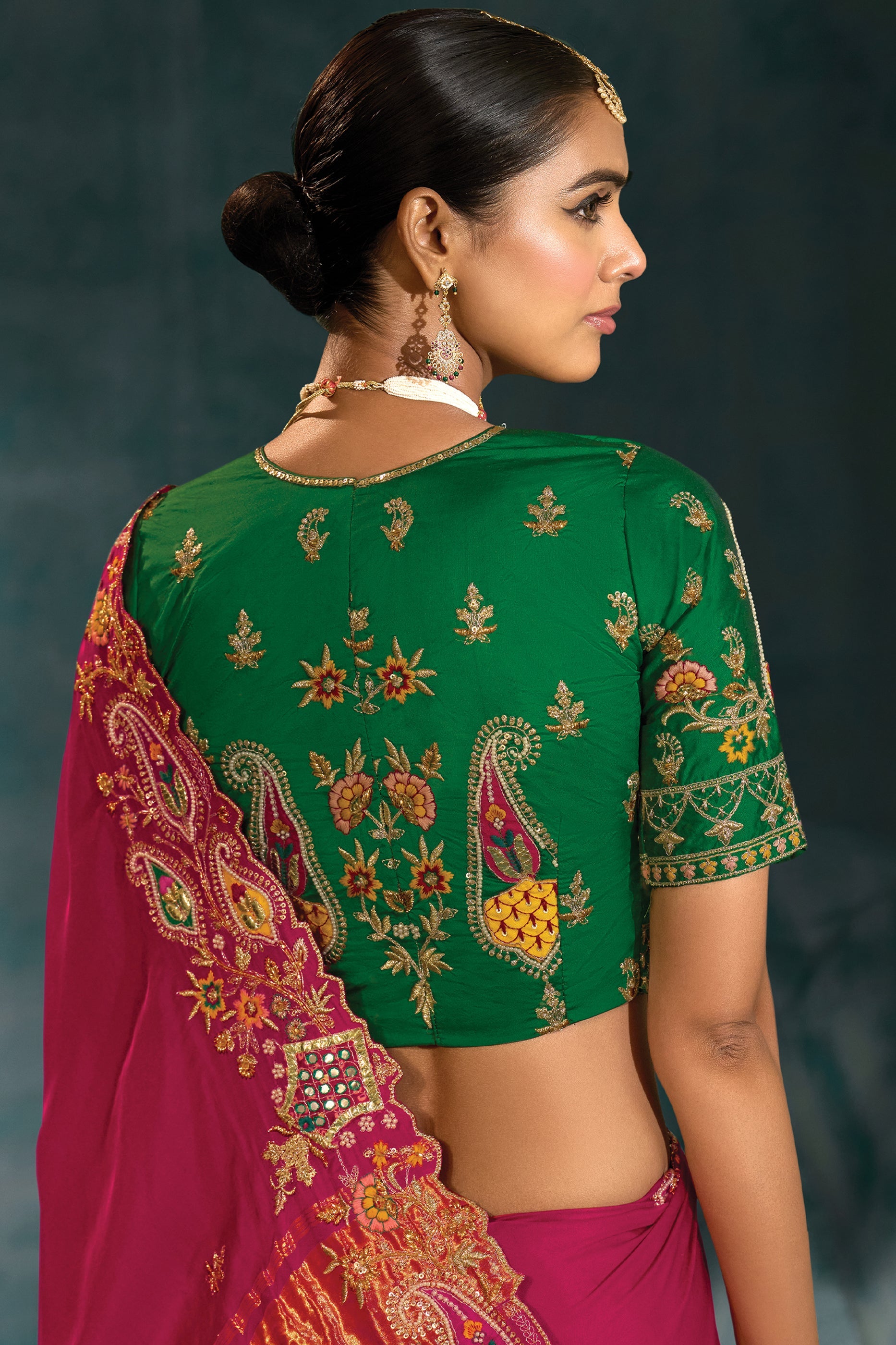 Rani Pink Embroidered Gajji Silk Saree-SAR10393_3_SareeButa.com