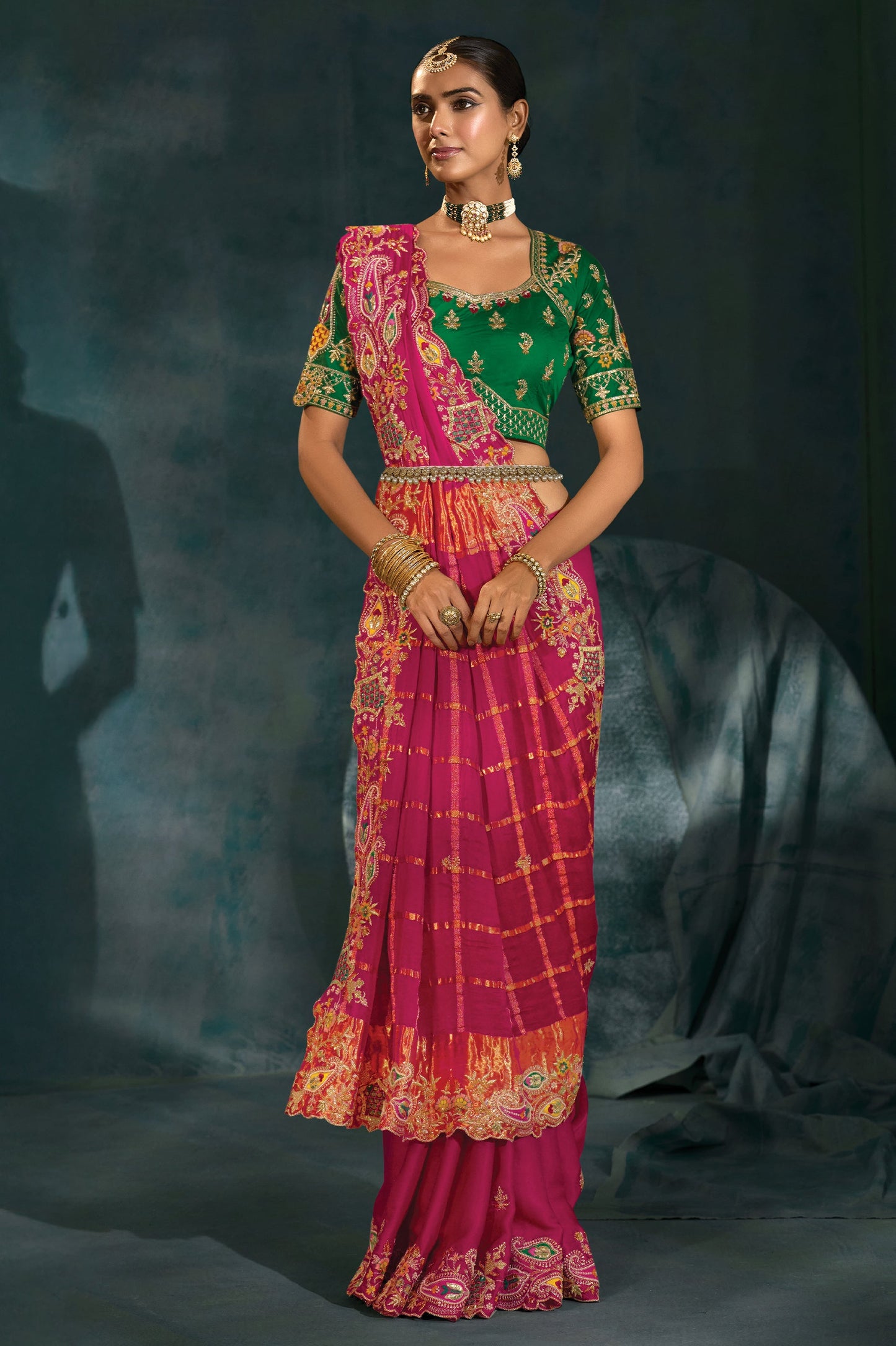 Rani Pink Embroidered Gajji Silk Saree-SAR10393_4_SareeButa.com