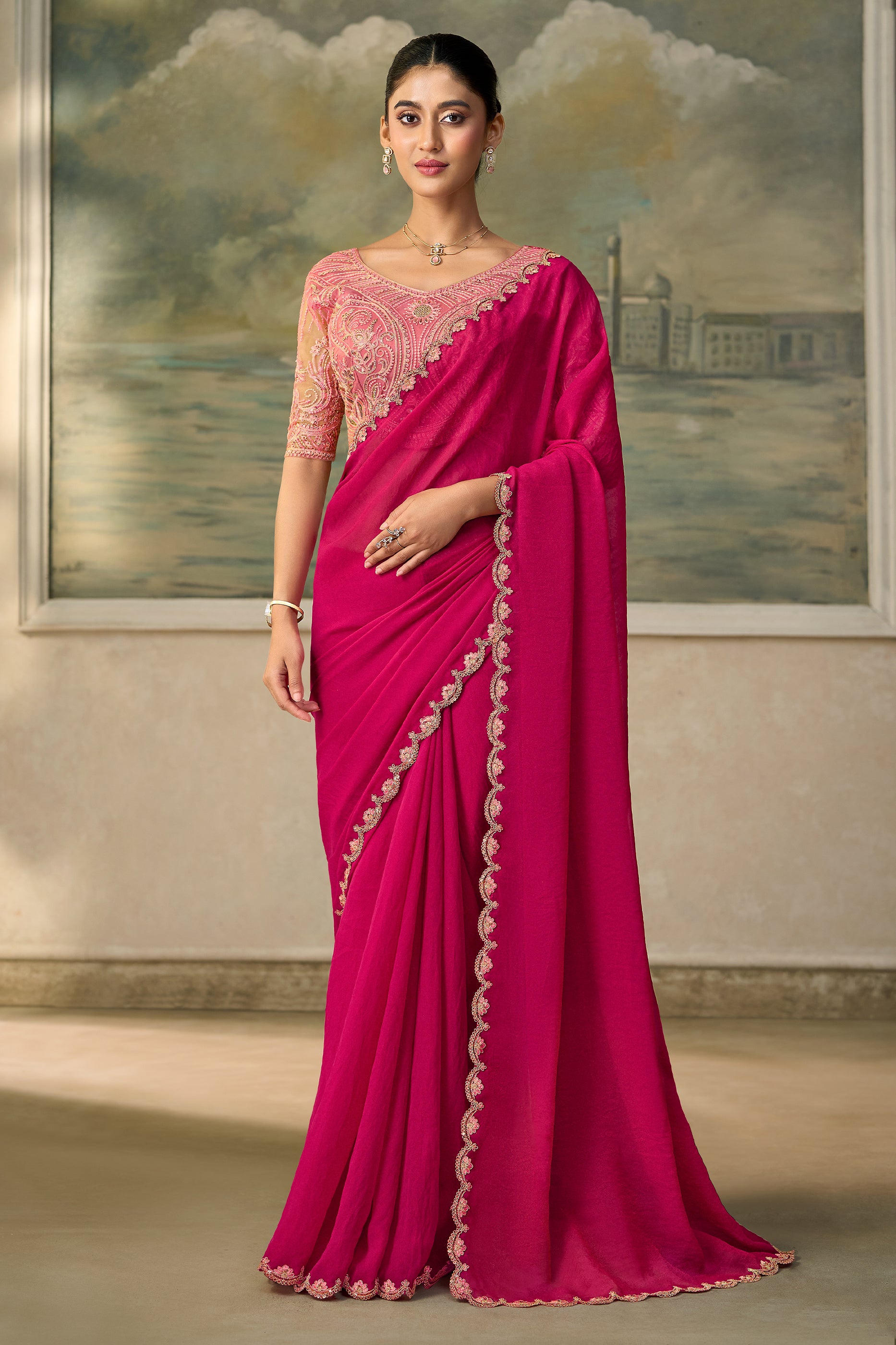 Rani Pink Embroidered Georgette Saree-SAR13169_1_SareeButa.com