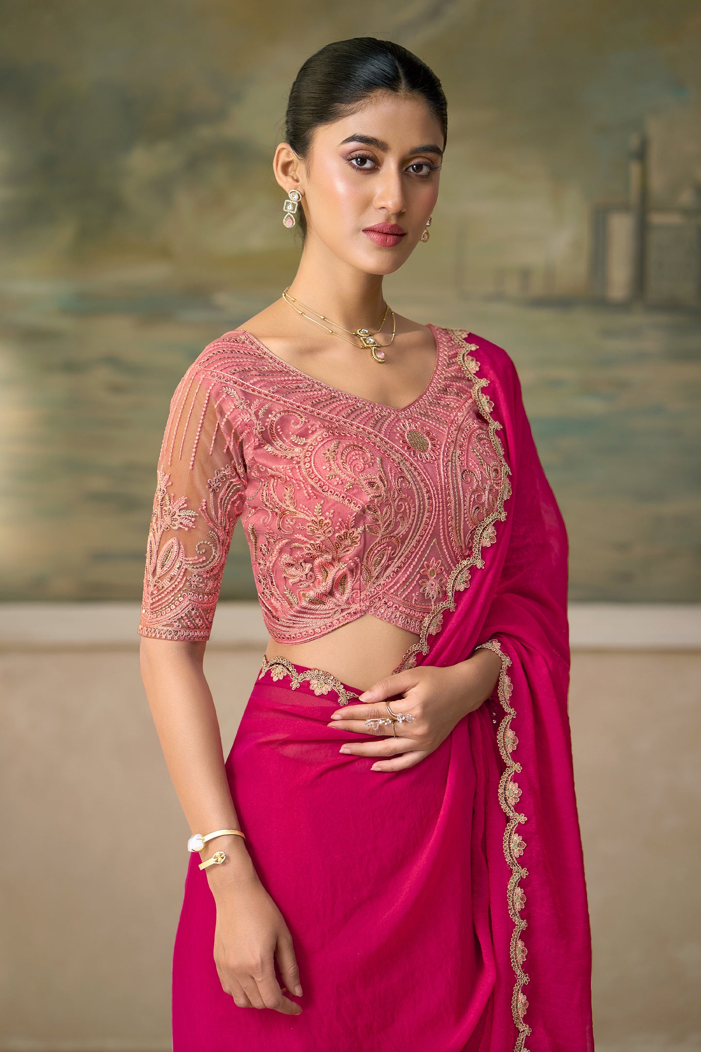 Rani Pink Embroidered Georgette Saree-SAR13169_2_SareeButa.com