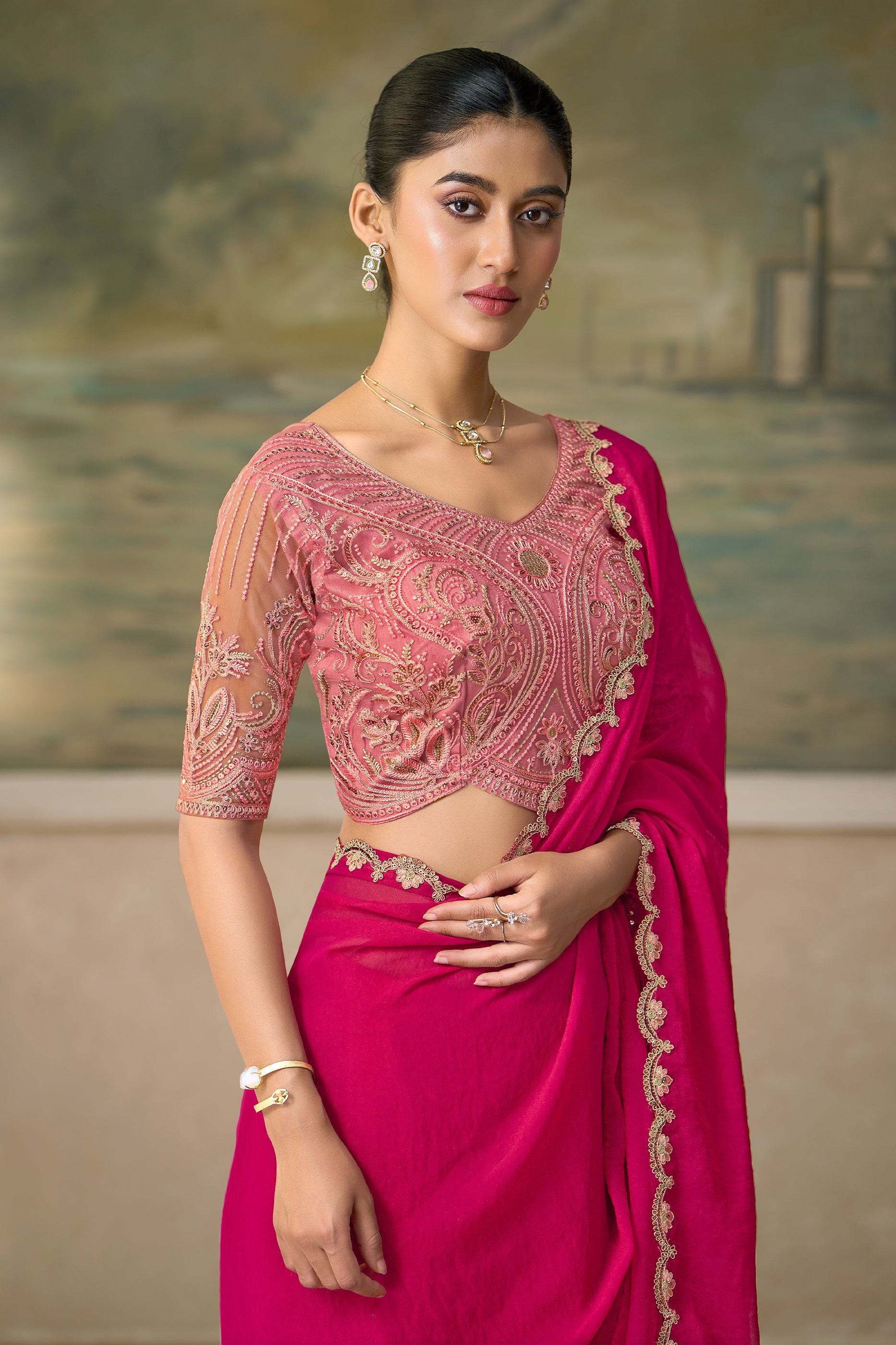 Rani Pink Embroidered Georgette Saree-SAR13169_2_SareeButa.com